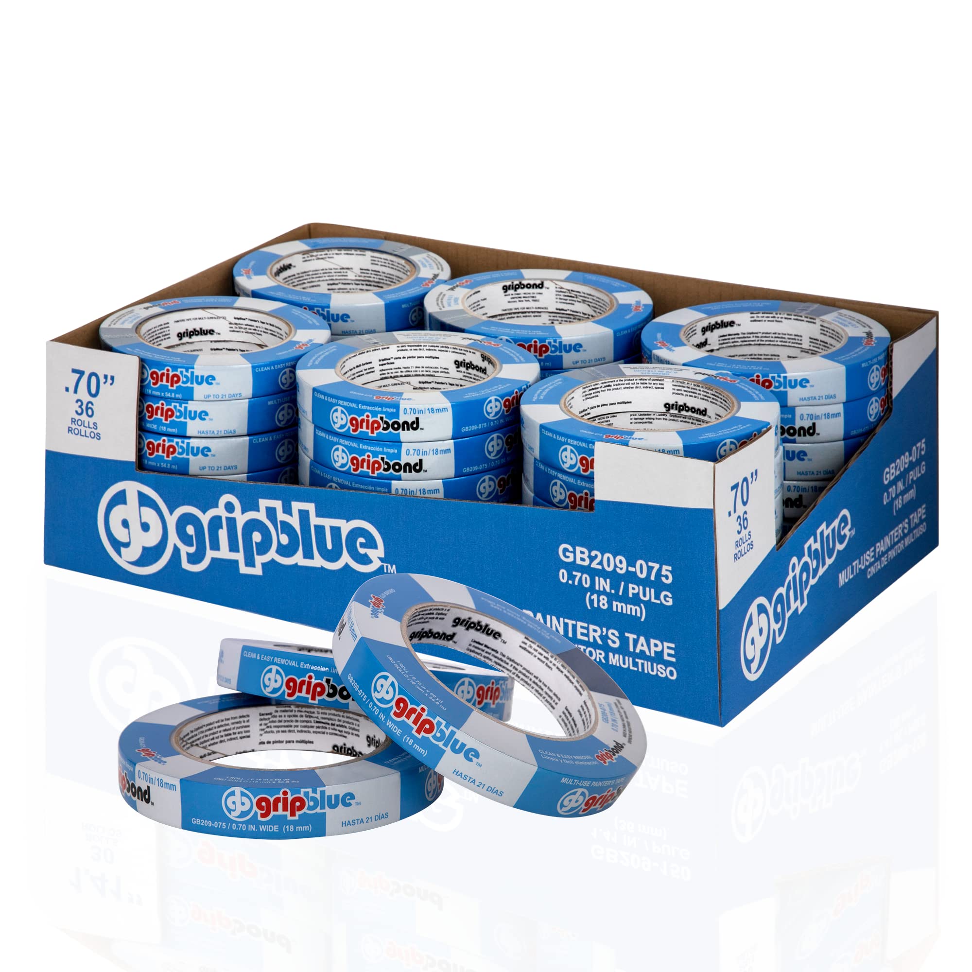 Blue Painters Tape 3/4 inch Wide (36 Rolls - 0.70in x 60yds) | Residue-Free Masking Tape for Sharp Lines & Professional Painting | Perfect for Home DIY Projects, Wall Painting & Crafting