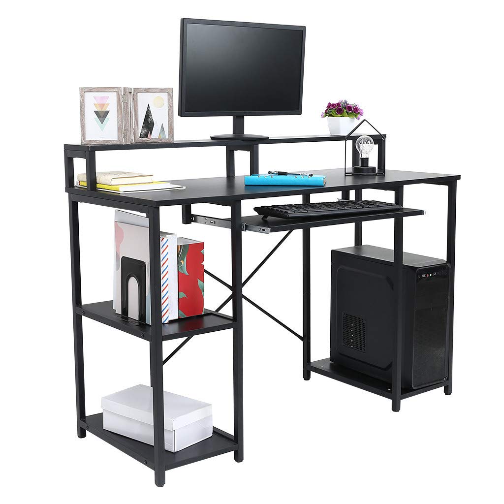 Simpleness Home Office Desk with Keyboard Tray & Storage Shelves - Modern Computer Desk for Students, Writing & Workstation - Perfect for Small Spaces, Home Office & Dorm Rooms (US Stock)