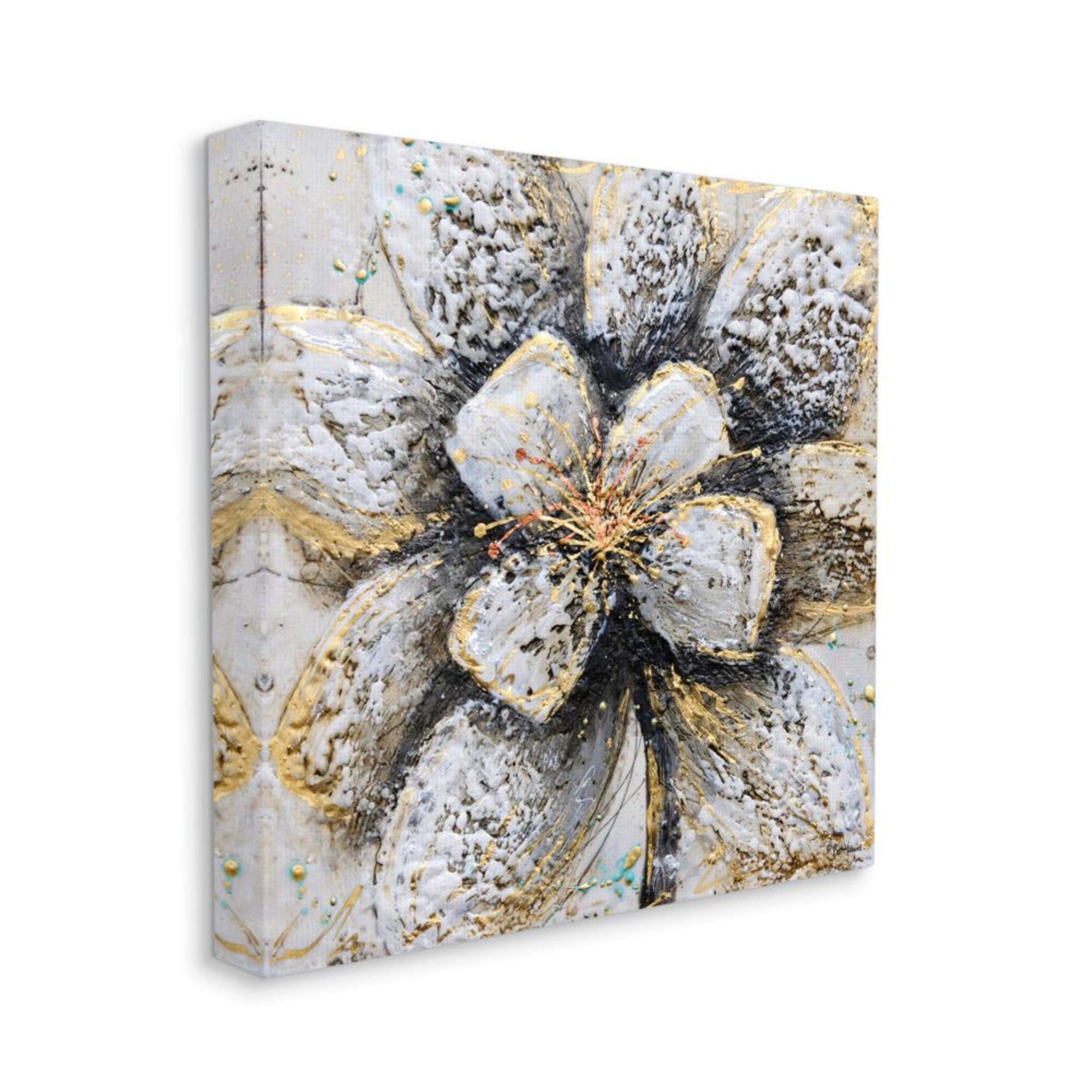 Stupell Industries Abstract Gold & White Textured Flower Petals Canvas Wall Art - 17