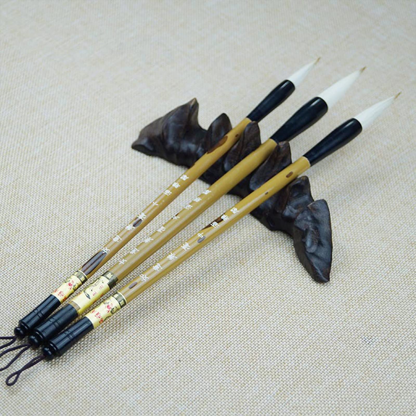 Premium Chinese Calligraphy Brush Set - 3 Sizes (Large, Medium, Small) with Bamboo Pen Holder | Traditional Sumi Ink Painting & Writing Brushes for Beginners & Artists | Perfect for Asian Art, Zen Calligraphy Practice & Home Decor