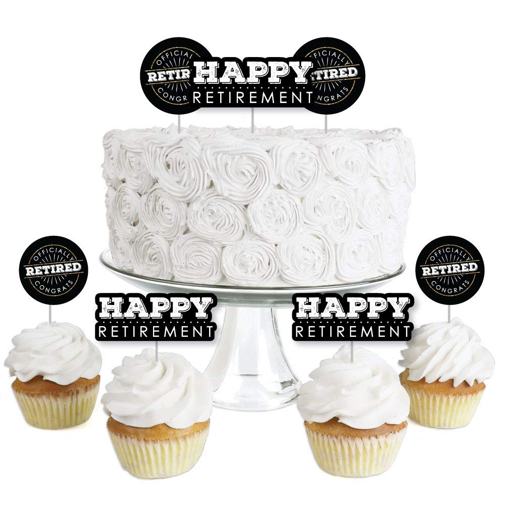 Happy Retirement Cupcake Toppers - Set of 24 Clear Dessert Picks for Retirement Party Decorations - Perfect for Cake Decorating, Dessert Displays & Celebration Treats