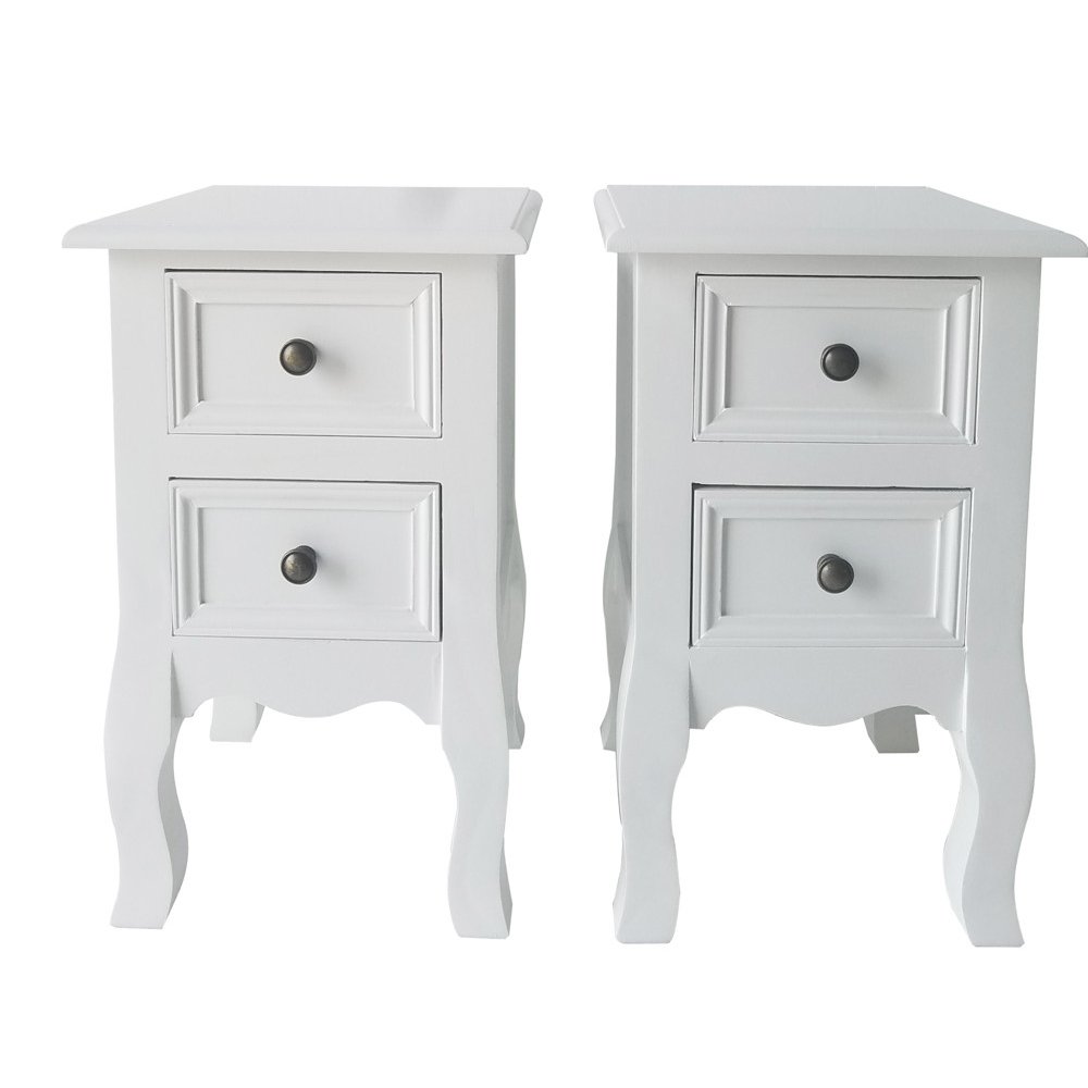 Gappys 2-Piece Nightstand Set with 2 Drawers - Farmhouse Style Bedside Tables for Bedroom, Living Room & Small Spaces - Compact End Table for College Dorm, Apartment (White, 23.62