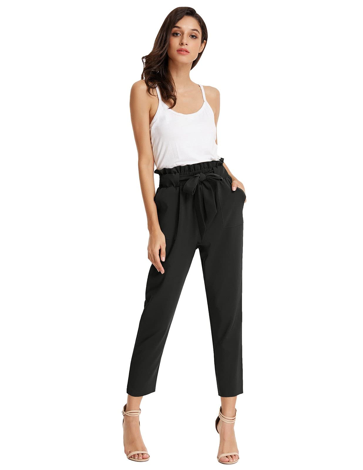 GRACE KARIN Women's Paperbag Pants - High Waist Slim Fit with Pockets for Casual Wear