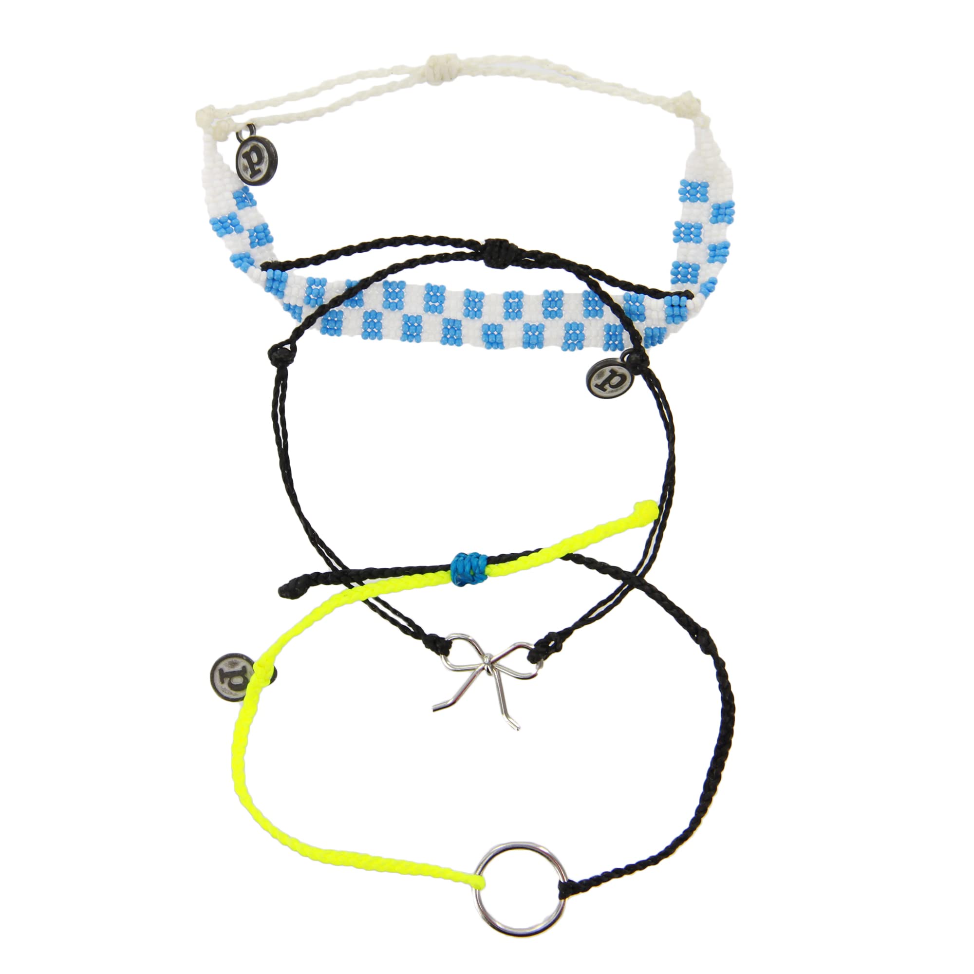 Pura Vida Bracelets Set of 3 - Stackable Circle & Bow Checkerboard Bracelets for Women | Summer Fashion Accessories | Boho Chic String Bracelets | Perfect for Beach Vacation, Music Festivals & Everyday Wear