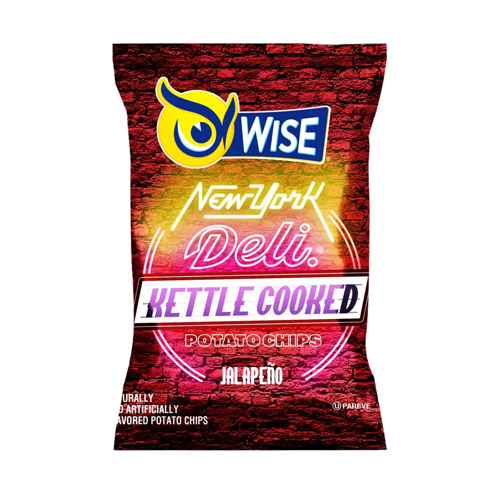 Wise Snacks NY Deli Kettle Potato Chips, Jalapeno Flavor, 0.75 Oz (40 Count) - Gluten Free Snacks for Parties, Picnics & Office Snacking