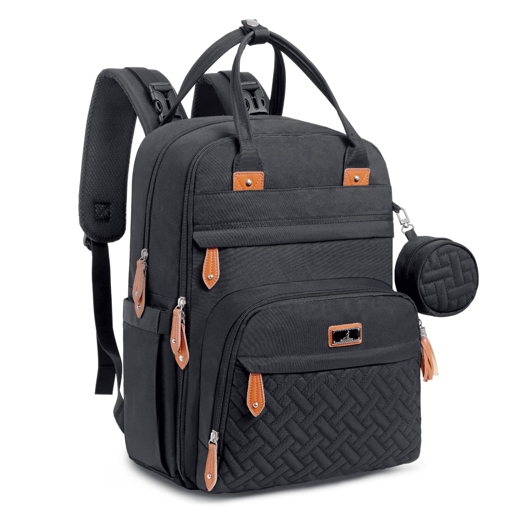 BabbleRoo Waterproof Diaper Backpack - Multifunctional Baby Travel Bag with Changing Pad, Stroller Straps & Pacifier Case - Unisex Black Diaper Bag for Parents - Perfect for Daycare, Travel & On-the-Go Parenting