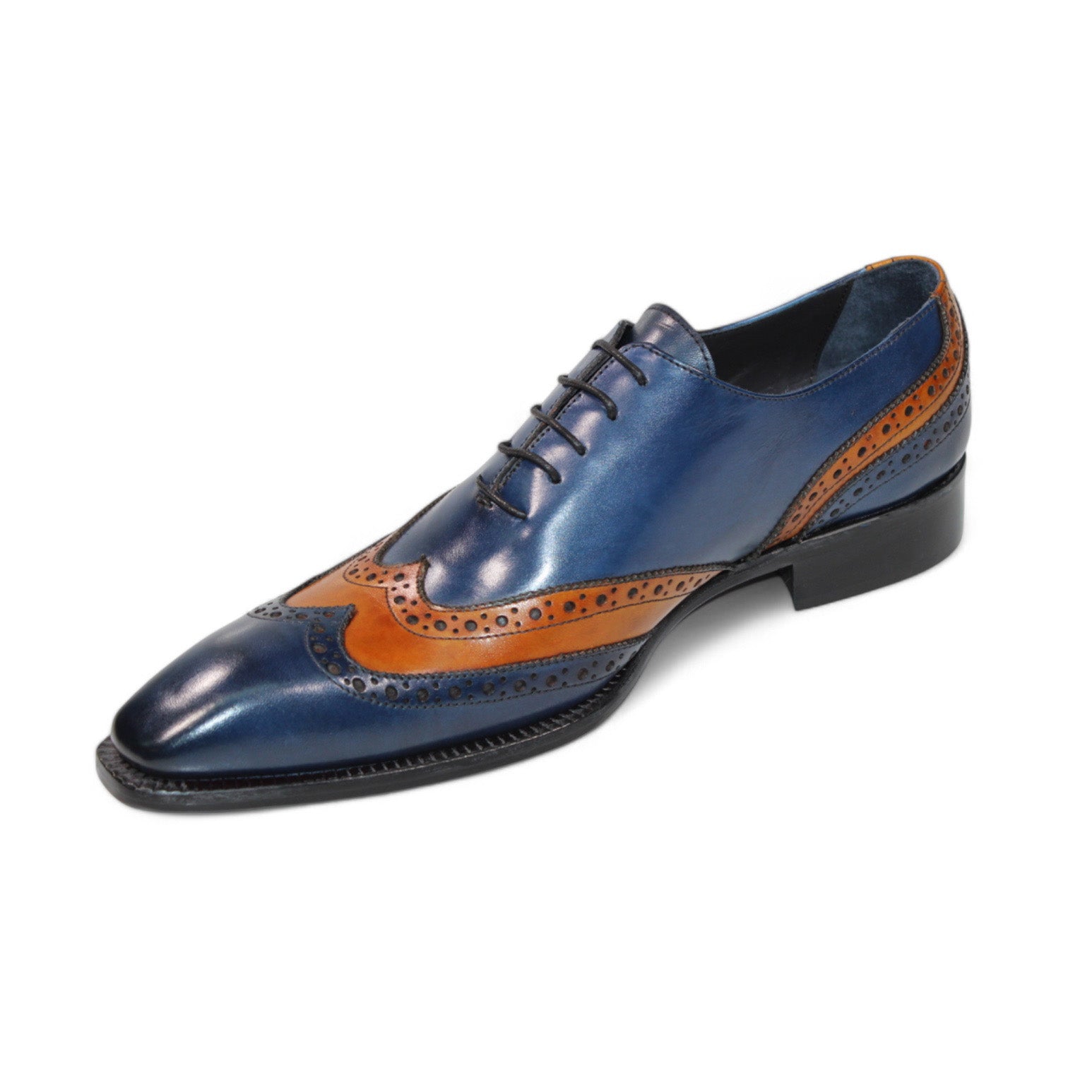 Duca Di Matiste Andora Navy Gold Luxury Men's Dress Shoes | Formal Business Oxfords for Weddings & Office Wear