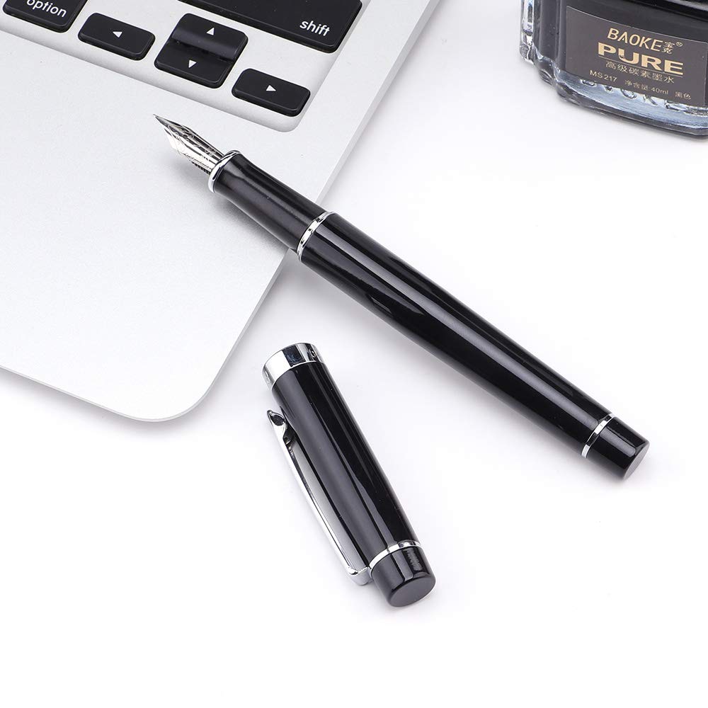 Premium Refillable Black Fountain Pen with Fine Nib - Luxury Business Writing Pen for Men (Gift Box Included) - Ideal for Office Use, Professional Signatures & Elegant Gift Giving