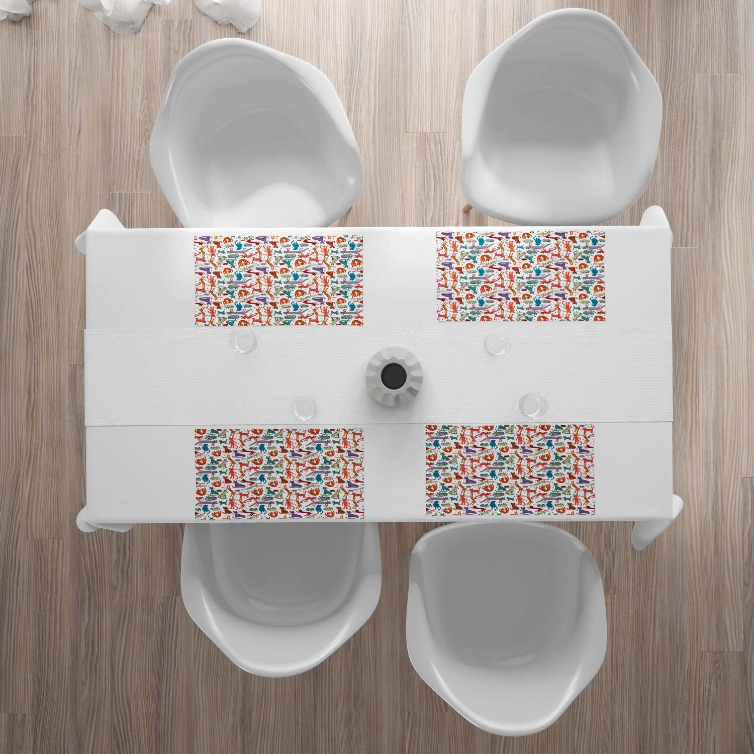 Ambesonne 4-Piece Cat Placemats Set - Pastel Kitten Sketch Art in Playful Poses, Washable Fabric Dining Table Mats, Standard Size, Multicolor - Perfect for Kitchen, Dining Room, and Cat-Themed Parties