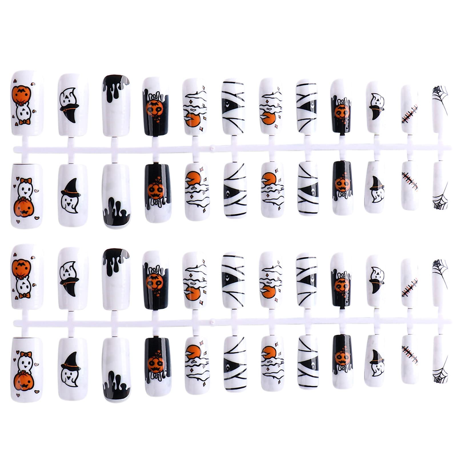 Halloween Pumpkin Nail Art Stickers - Square Fake Nails with Removable Design for Fall & Party | Perfect for Costume Parties, Trick or Treat, and Spooky Nail Art Looks