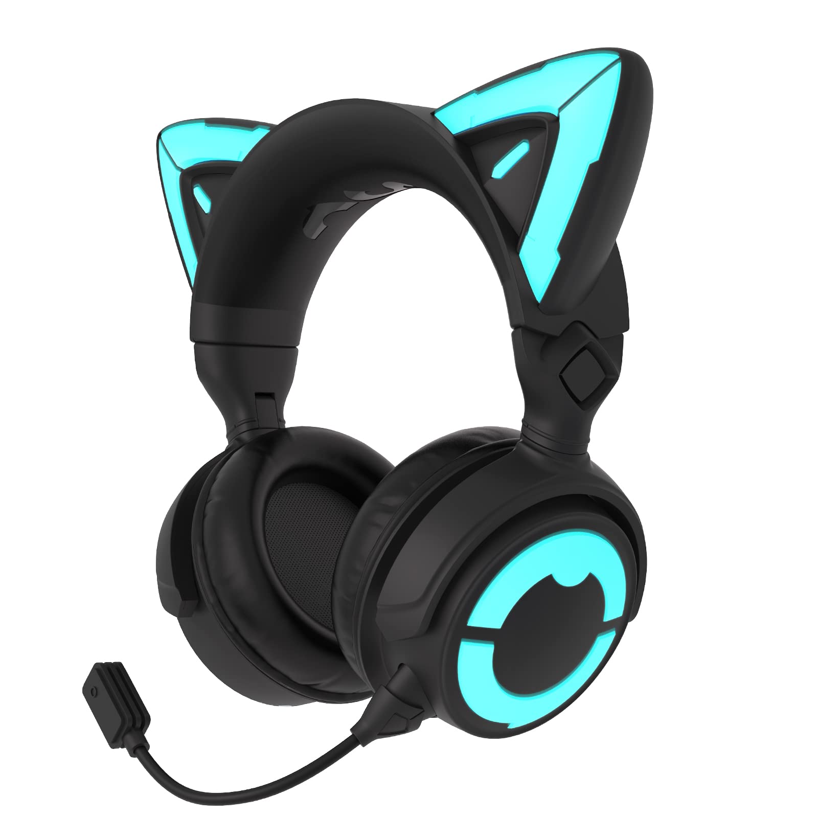 YOWU Cat Ear Headphones RGB Wireless & Wired Gaming Headset with Microphone for PC, PS4, PS5, XBOX, Switch - Noise Cancelling, APP Customizable LED Lights (Black) - Perfect for Gaming, Streaming, and Cosplay