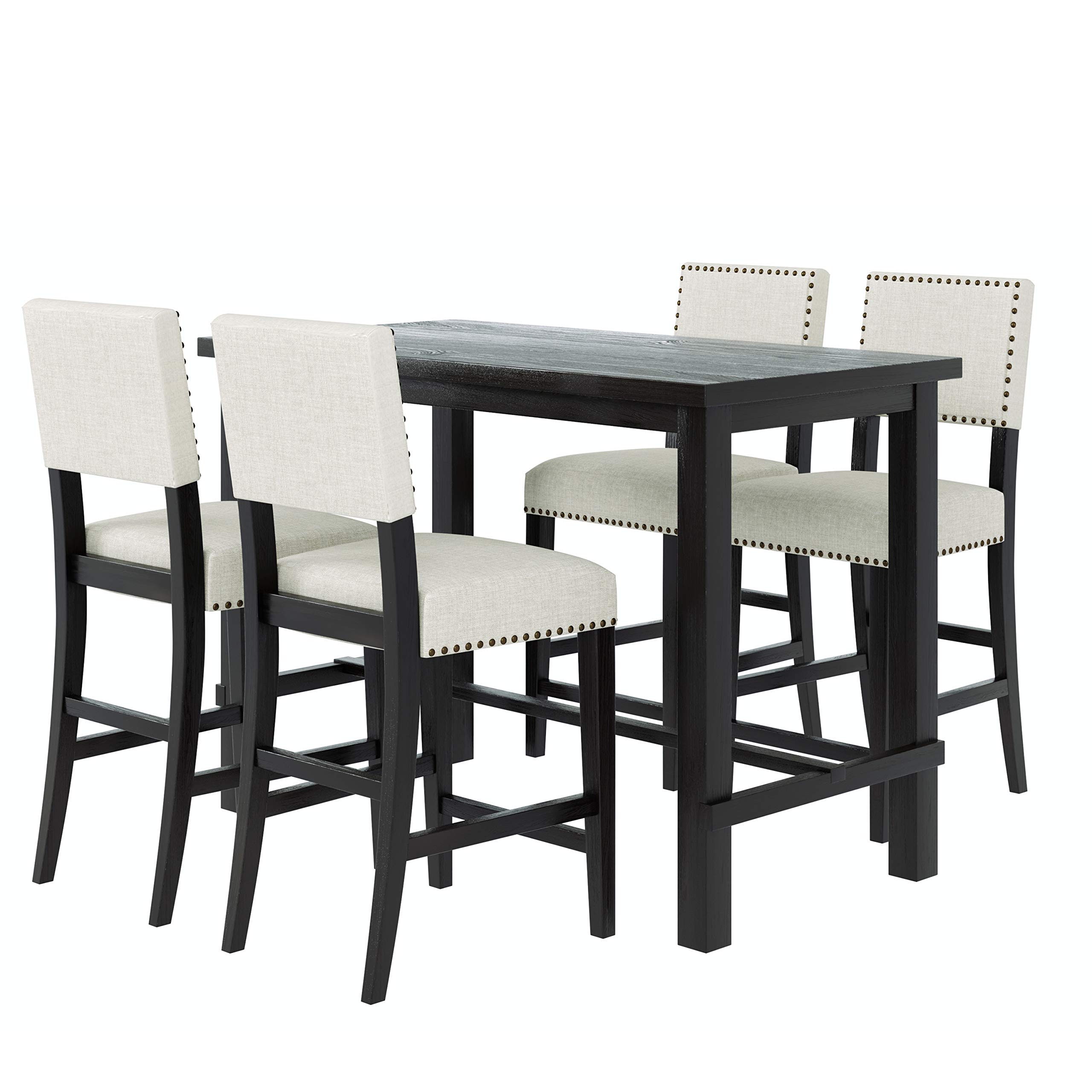 5-Piece Counter Height Dining Set with Rectangle Table & 4 Cushioned Chairs - Compact Kitchen Table Set for Small Spaces, Living Room or Apartment - Beige Modern Furniture for Family Meals & Entertaining Guests