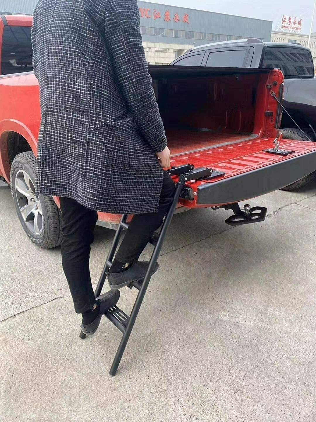 Universal Foldable Tailgate Ladder for Dodge RAM 3500 (2003-2022) - Heavy Duty Black Truck Rear Door Step | Perfect for Camping, Hunting & Off-Road Adventures