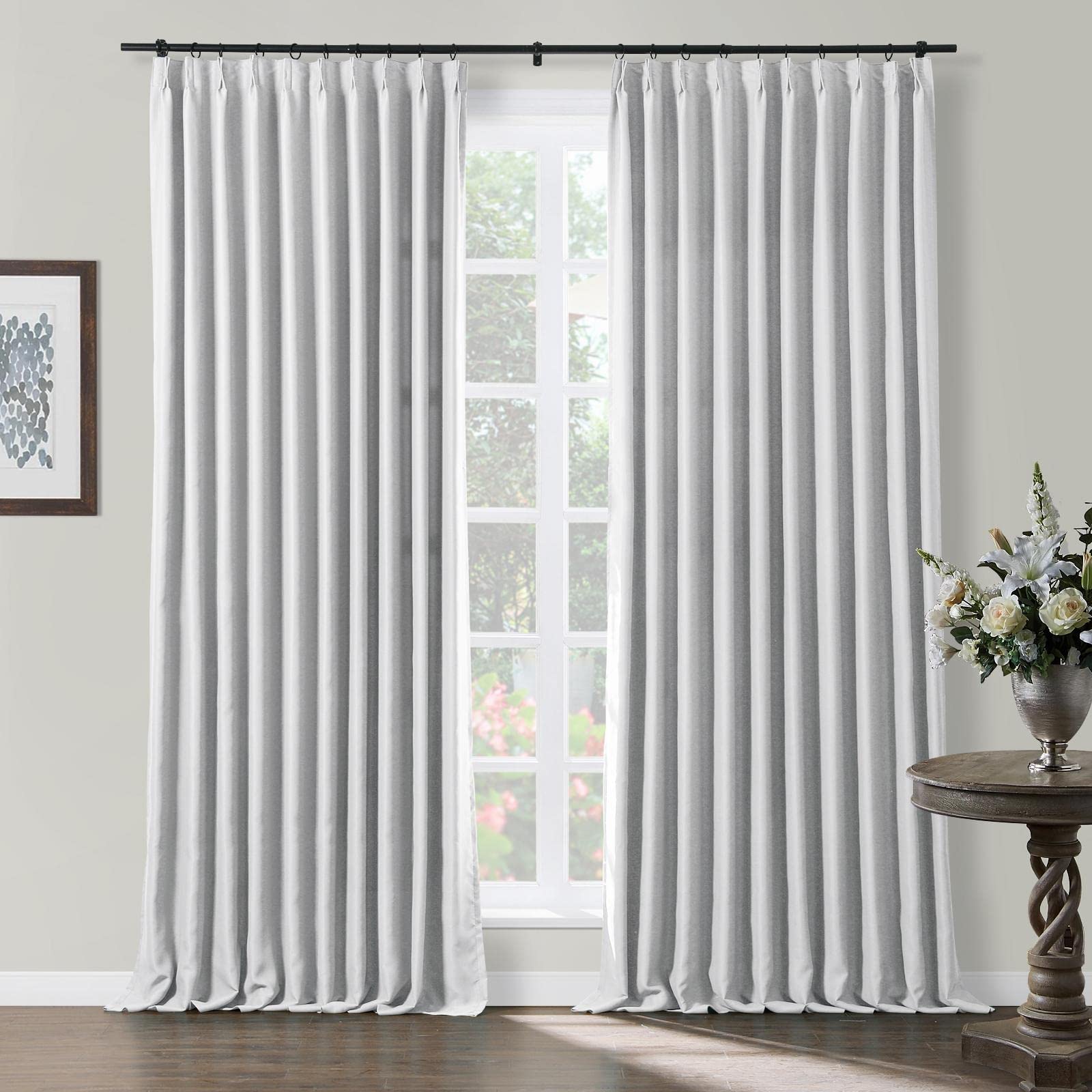 TWOPAGES Grey White Pinch Pleated Blackout Thermal Insulated Curtains - 26