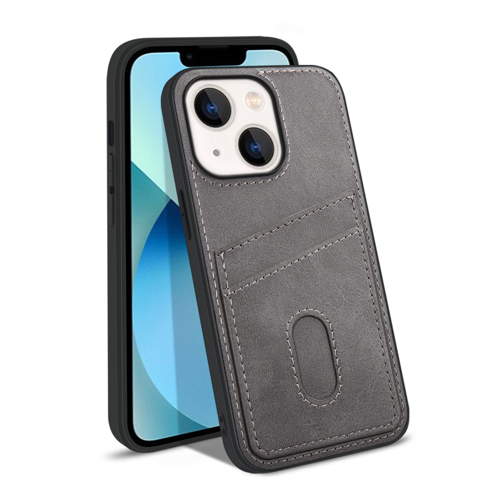 JabraOn Slim Fit Premium Leather Wallet Case for iPhone 14/14 Plus/14 Pro/14 Pro Max - Shockproof Protective Phone Cover with Card Holder (Grey) - Perfect for Everyday Use, Travel & Business Meetings