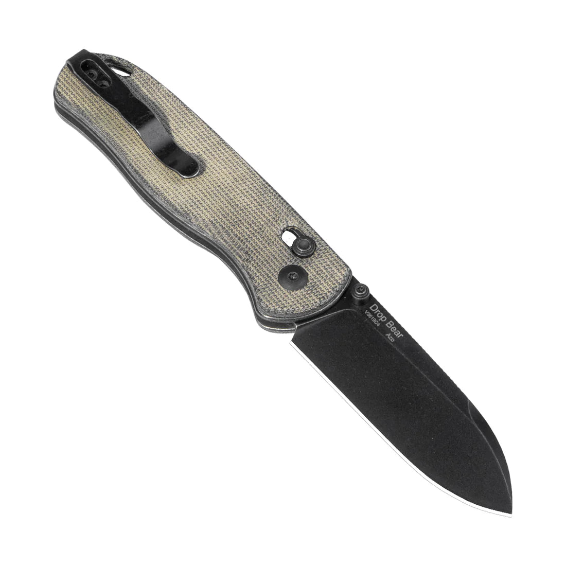 Kizer V3619C4 Vanguard Drop Bear Folding Knife - Black Plain Blade, Green Micarta Handles, Clutch Lock - EDC Pocket Knife for Outdoor Camping, Hiking & Survival