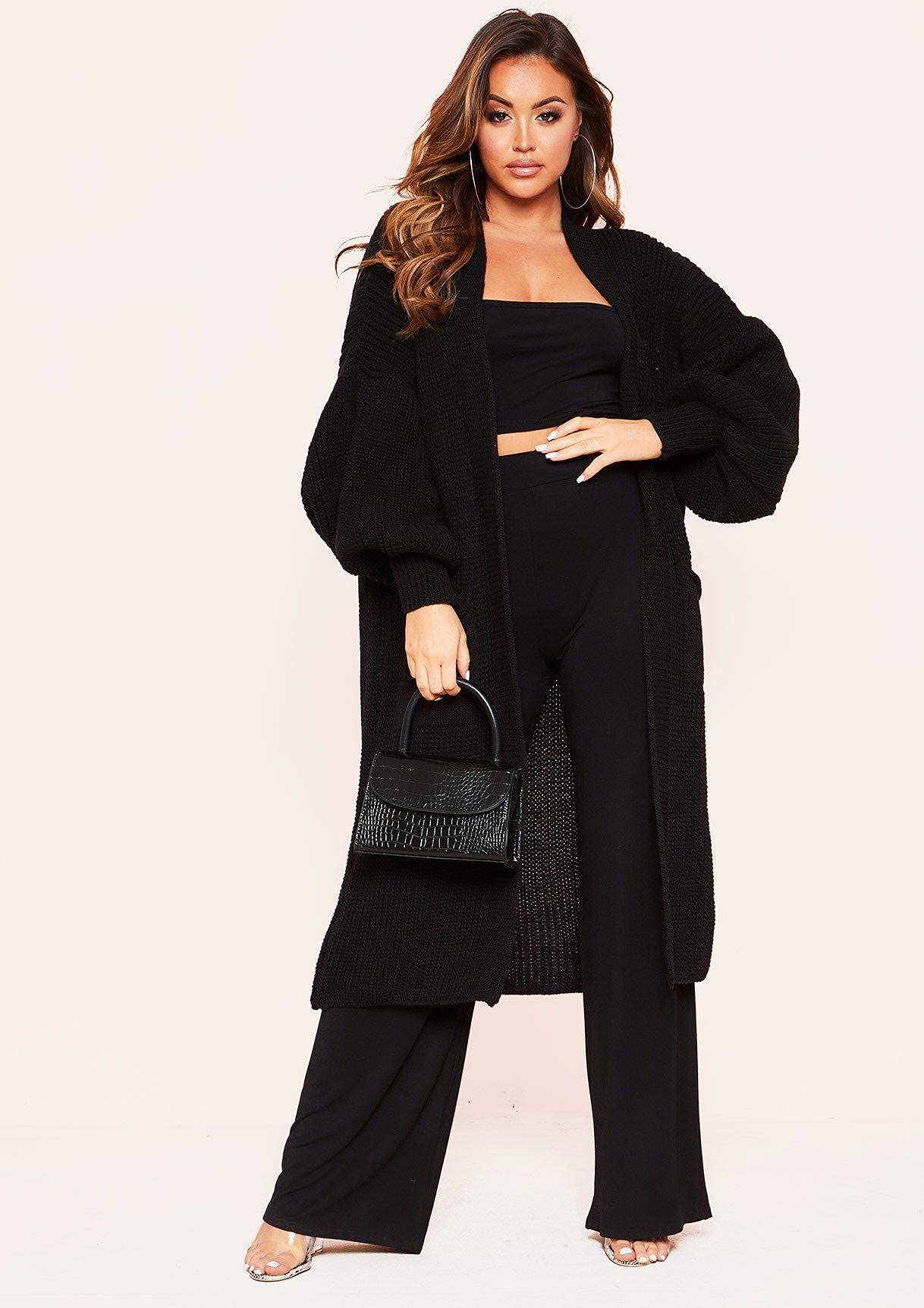 Women's Knitted Open Front Slouchy Balloon Sleeve Long Cardigan | Basic Puff Sleeve Boyfriend Sweater Coatigan | UK Size 8-14 | Perfect for Casual Outings & Cozy Evenings