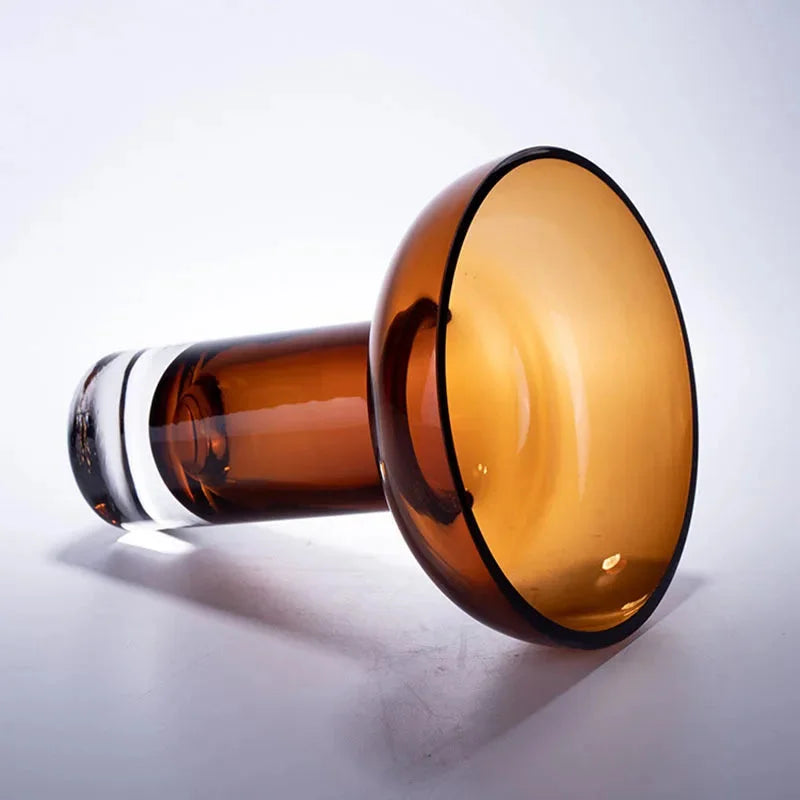 Amber Glow Pedestal Vase - Handcrafted Glass Centerpiece for Home Decor, Wedding, Dining Table & Living Room Decorations