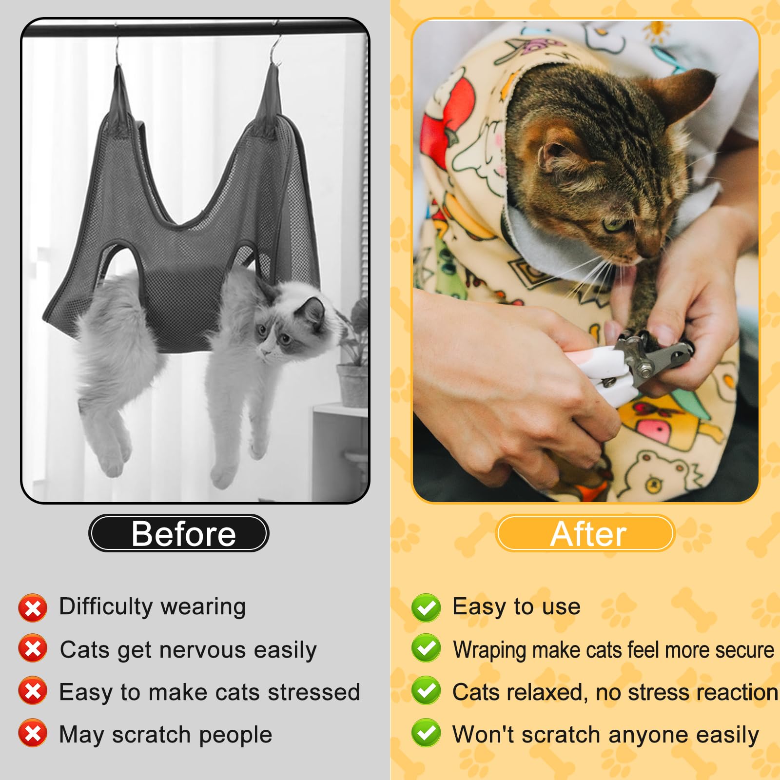 AIERSA Self-Adhesive Cat Grooming Wrap for Nail Trimming & Pet Care - Soft Fabric Cat Restraint Swaddle for Stress-Free Nail Clipping, Bathing & Vet Visits - Essential Cat Grooming Supplies for Anxious Kittens