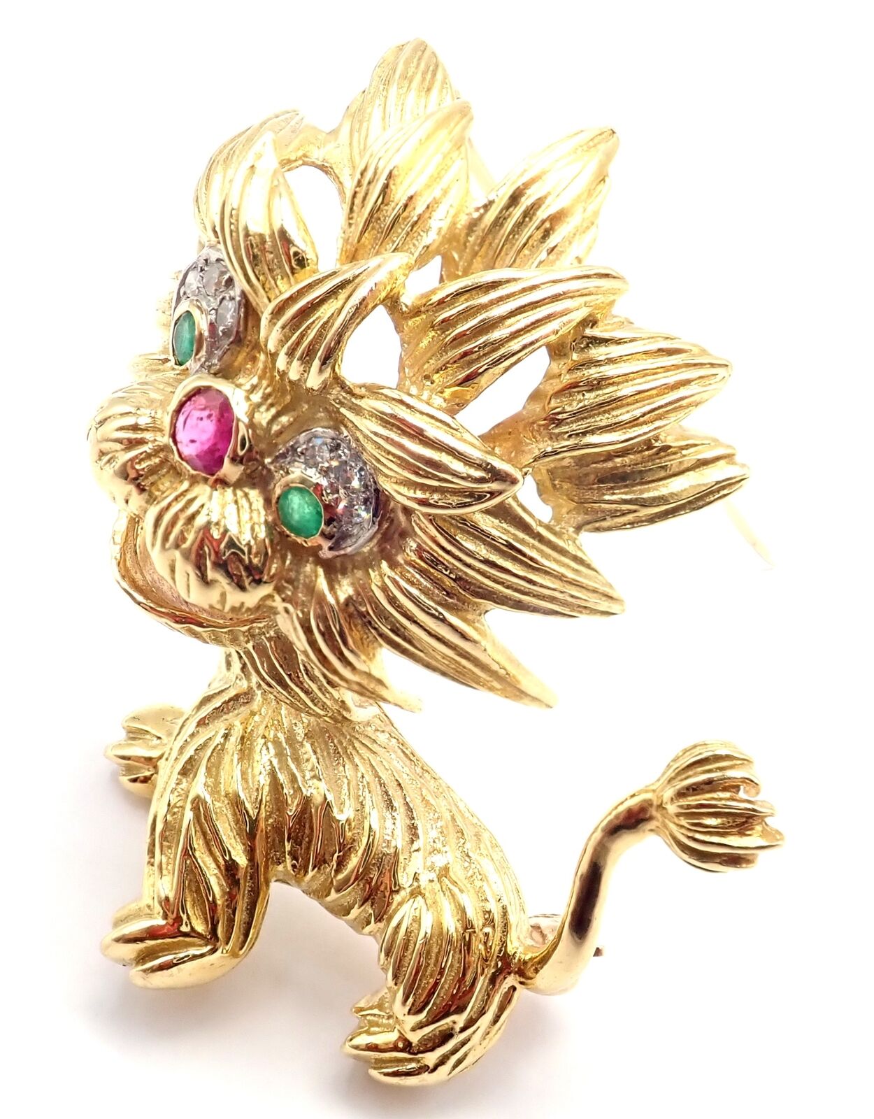 Authentic Cartier Whimsical Dragon Lion 18k Yellow Gold Diamond Ruby Brooch Pin - Luxury Vintage Jewelry for Collectors & Special Occasions