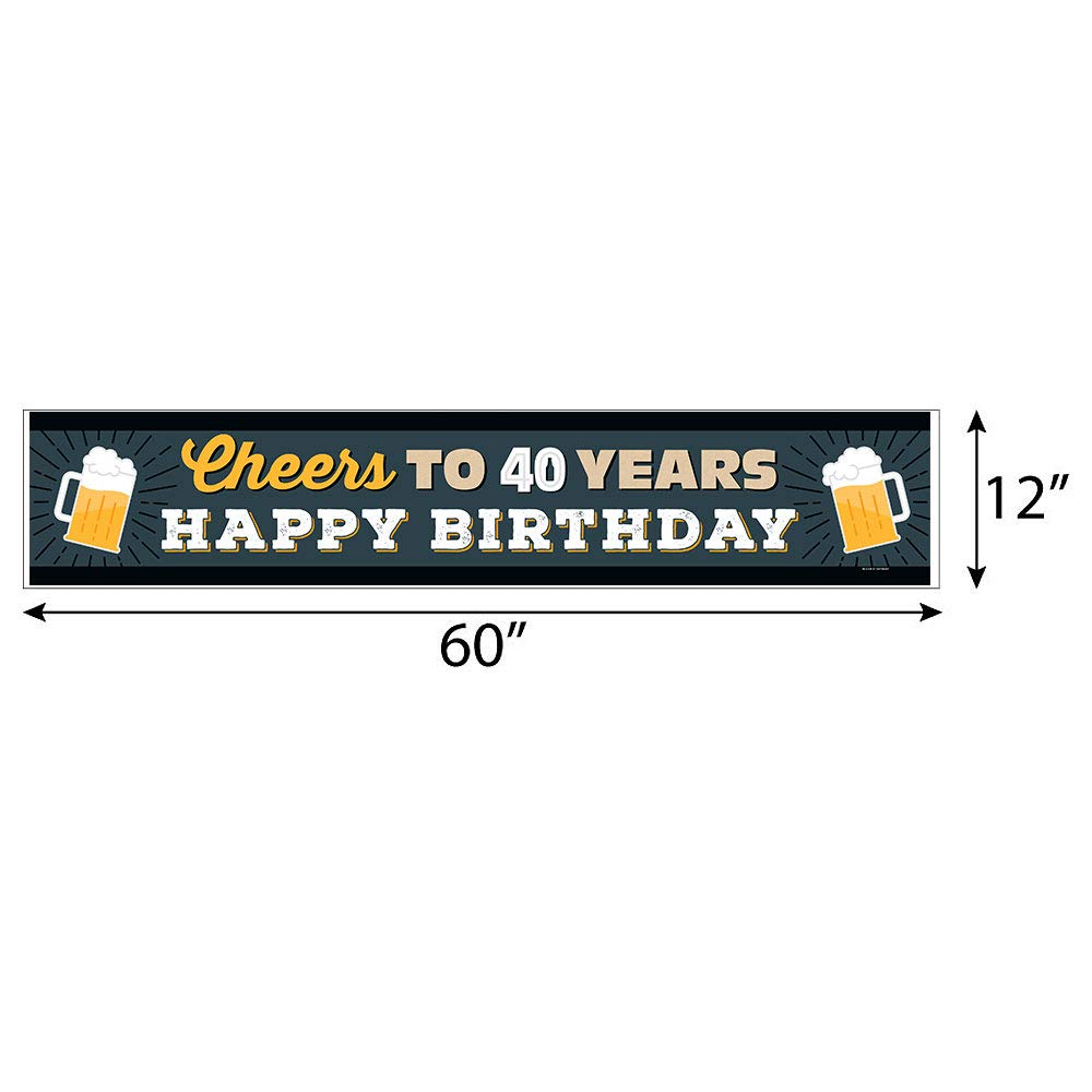 Cheers & Beers to 40 Years - Happy 40th Birthday Party Banner & Decorations | Big Dot of Happiness | Perfect for Milestone Celebrations, Home Decor & Photo Backdrops