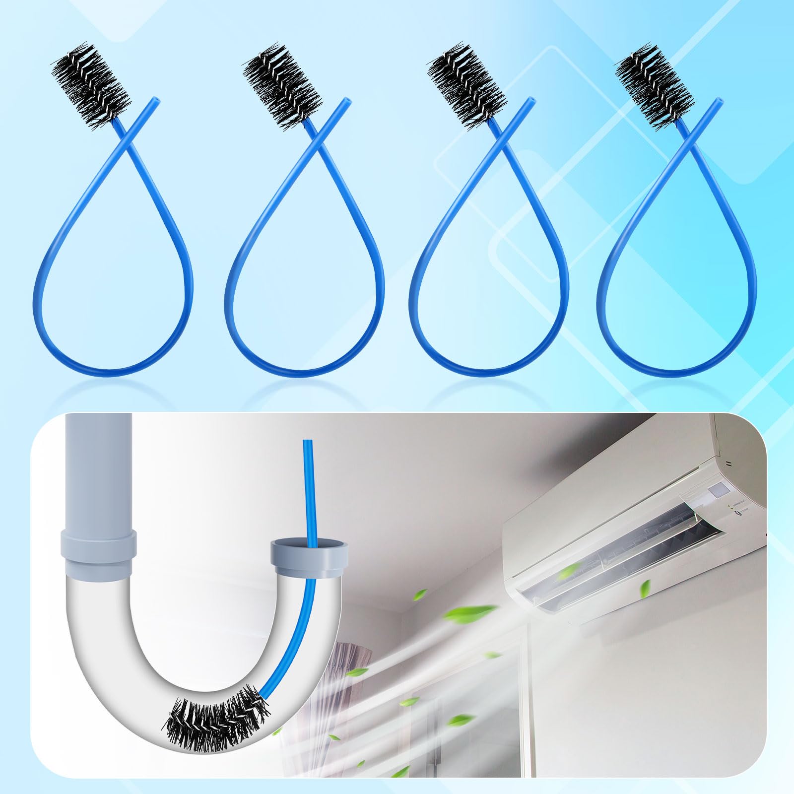 4pcs Flexible Drain Brush for Condensate Traps - 16 Inch Nylon Pipe Cleaning Brush with Soft Bristles - HVAC System Maintenance Tool for AC Units, Furnaces & Water Heaters