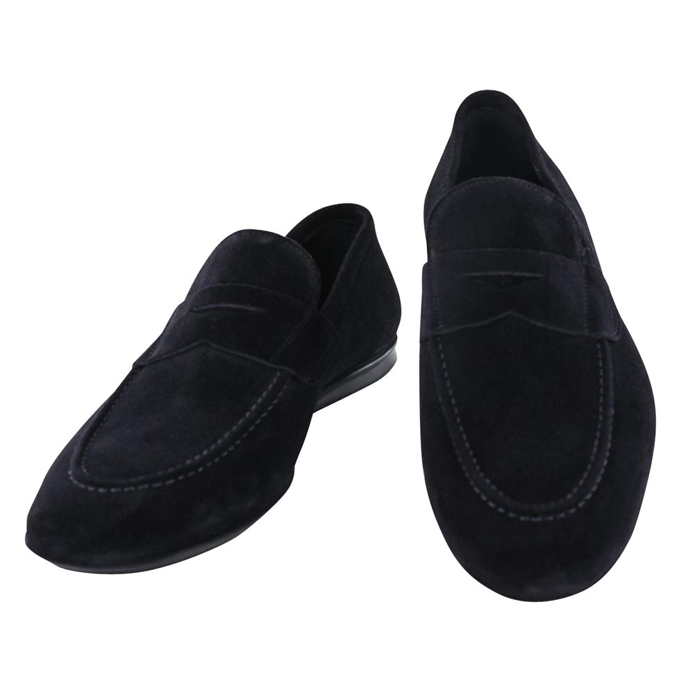 Fiori Di Lusso Dark Blue Suede Penny Loafers for Men - Comfortable Slip-On Dress Shoes for Business & Casual Wear | Office, Wedding & Daily Outfits