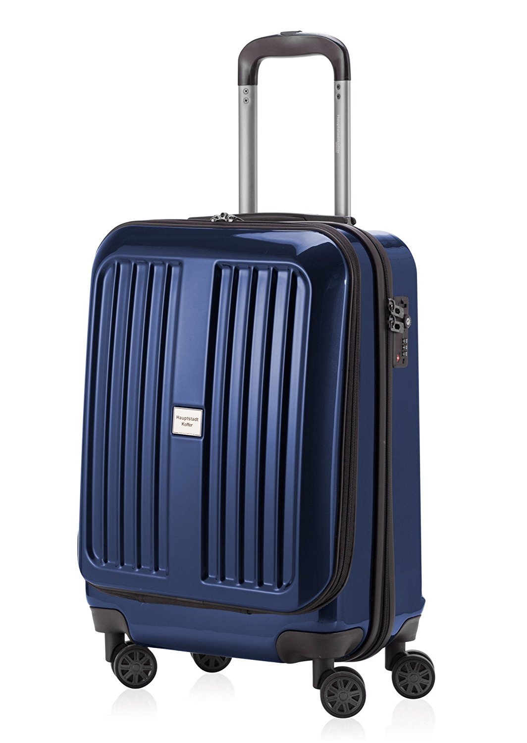 Premium 55cm Dark Blue Glossy Carry-On Luggage - Lightweight Cabin Suitcase for Business Travel & Weekend Getaways | TSA Approved, Spinner Wheels, Durable Polycarbonate Shell