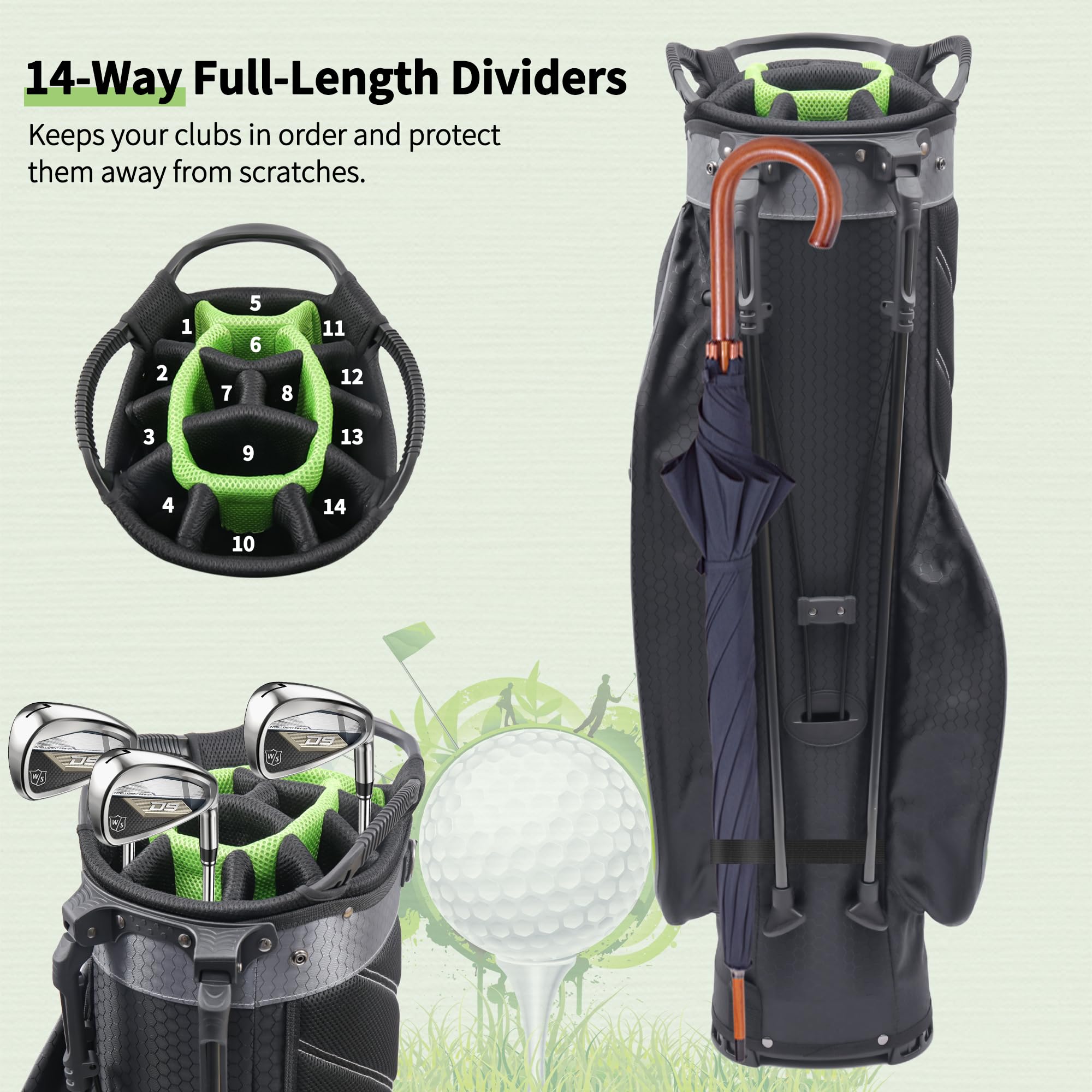 **14-Way Golf Stand Bag for Men & Women - Lightweight, Durable with Full-Length Dividers & 8 Pockets - Perfect for Tournaments, Driving Range & Weekend Golfing**