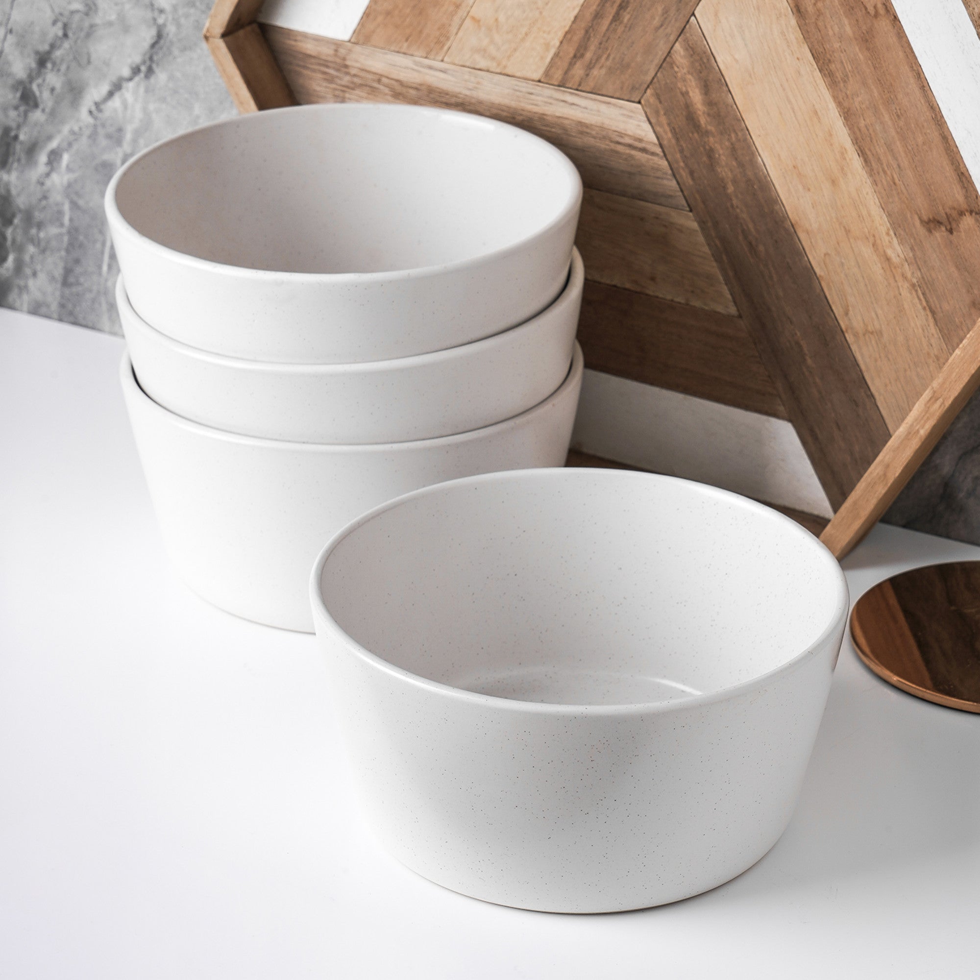 Premium Albie Stoneware Bowl - Snow White Ceramic Serving Bowl for Soup, Salad & Dessert - Elegant & Durable Dishware for Dining, Entertaining & Gifts