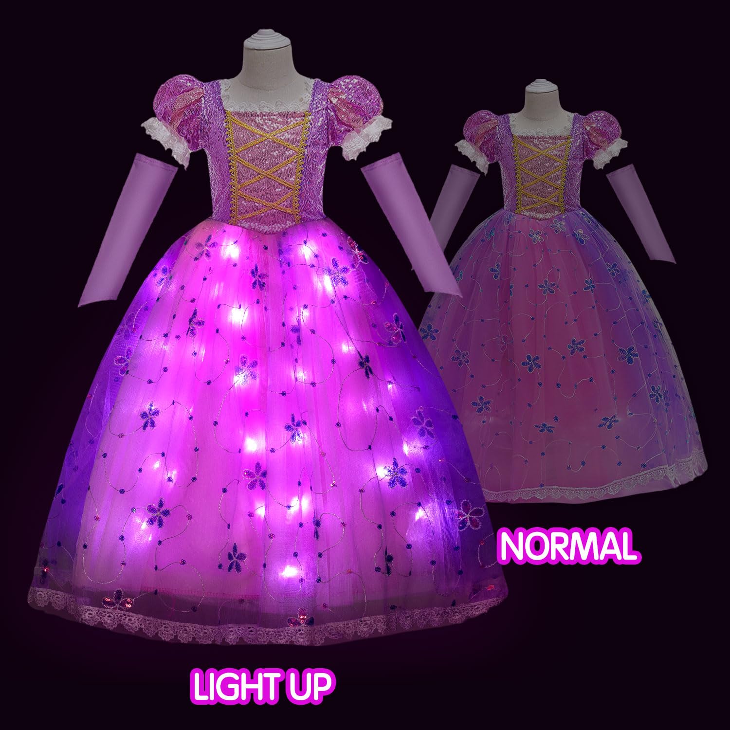 LED Princess Dress Up Costume for Girls - Sparkling Pink & Purple Light Up Halloween, Christmas & Party Dresses for Toddlers | Perfect for Birthday Parties, Holiday Events & Dress-Up Play