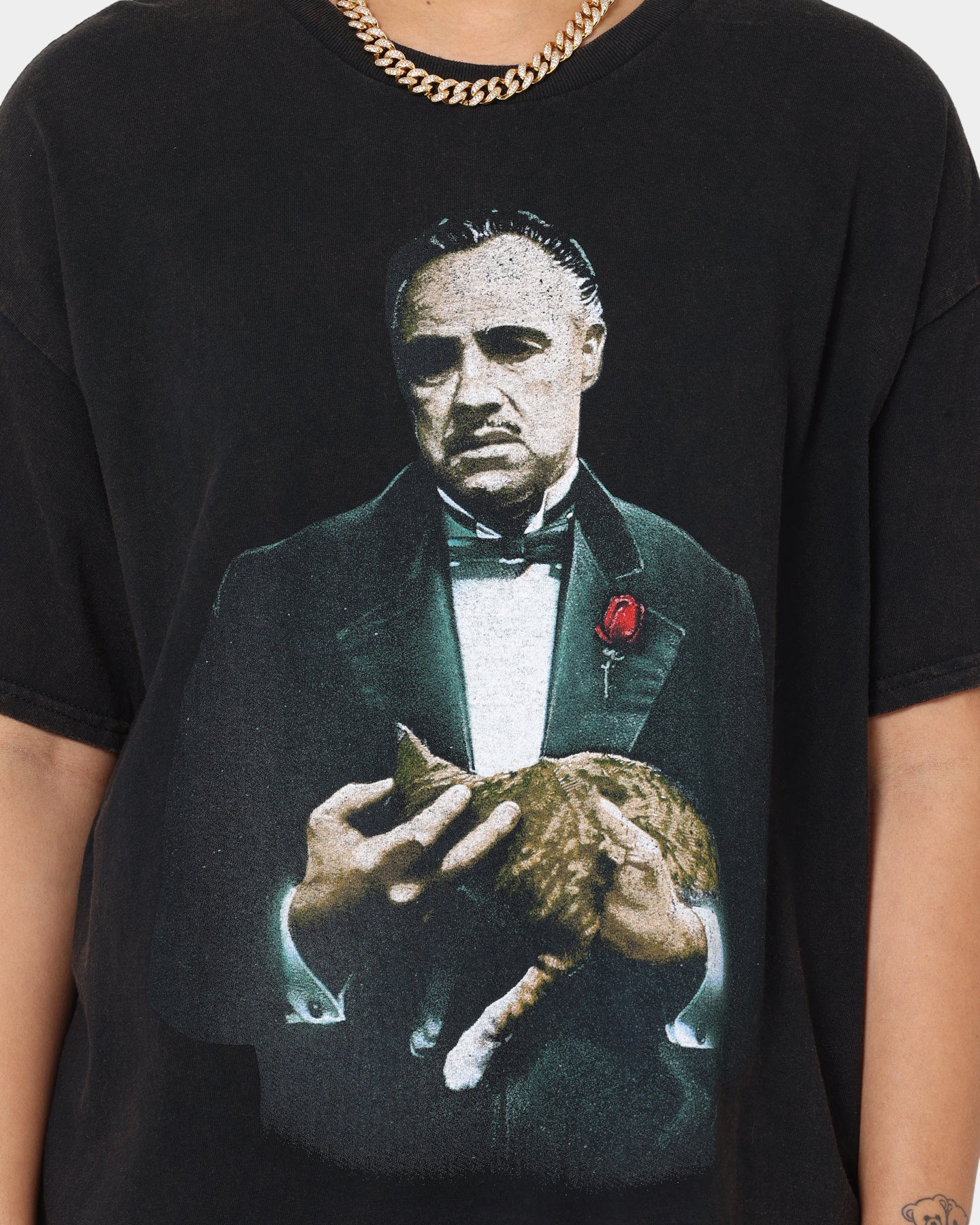 The Godfather Cat Vintage T-Shirt - Black Wash Retro Graphic Tee for Men & Women | Perfect for Movie Fans, Casual Wear & Gift Giving