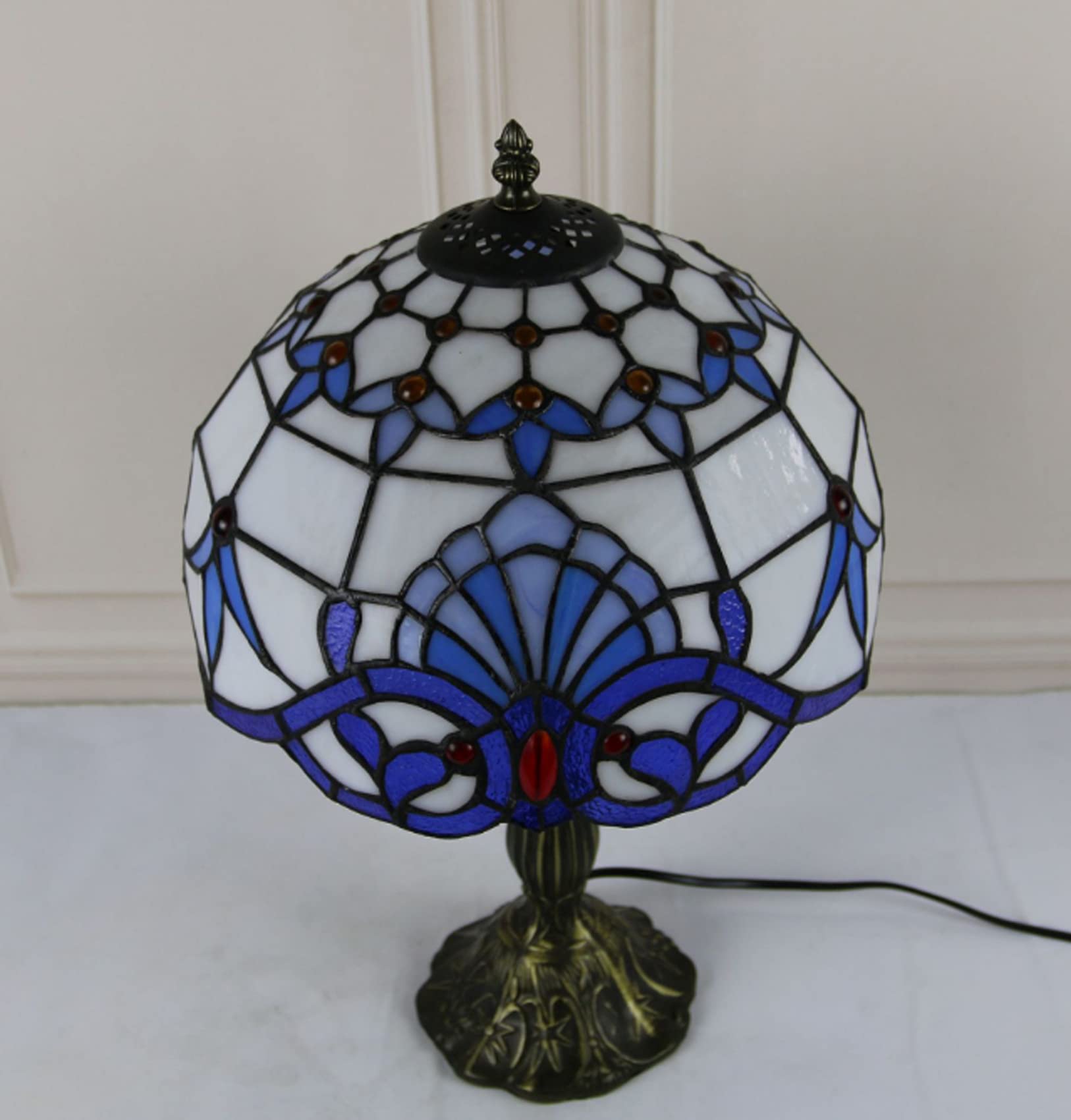 12 Inch Tiffany Style Table Lamp - Blue Baroque Stained Glass Lavender Shade Antique Desk Reading Light for Living Room, Bedroom, Bar & Office - Perfect for Home Decor, Romantic Ambiance & Study Lighting
