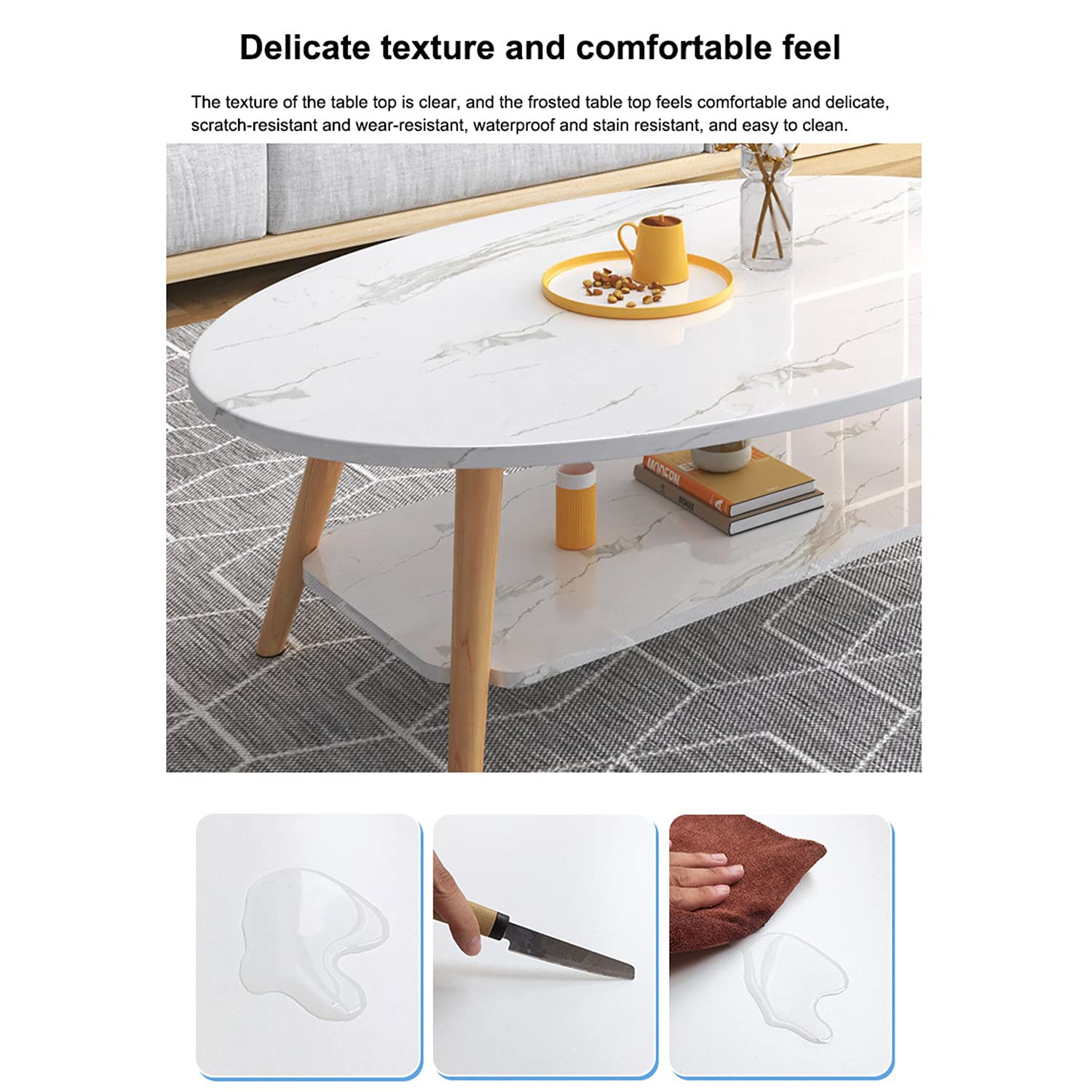 Modern Oval Coffee Table with Open Shelving - 2-Tier Wooden Sofa Table for Living Room Storage & Display | Simple Design Accent Furniture for Home Decor | Yellow Finish | Perfect for Small Spaces, Apartments & Cozy Living Areas