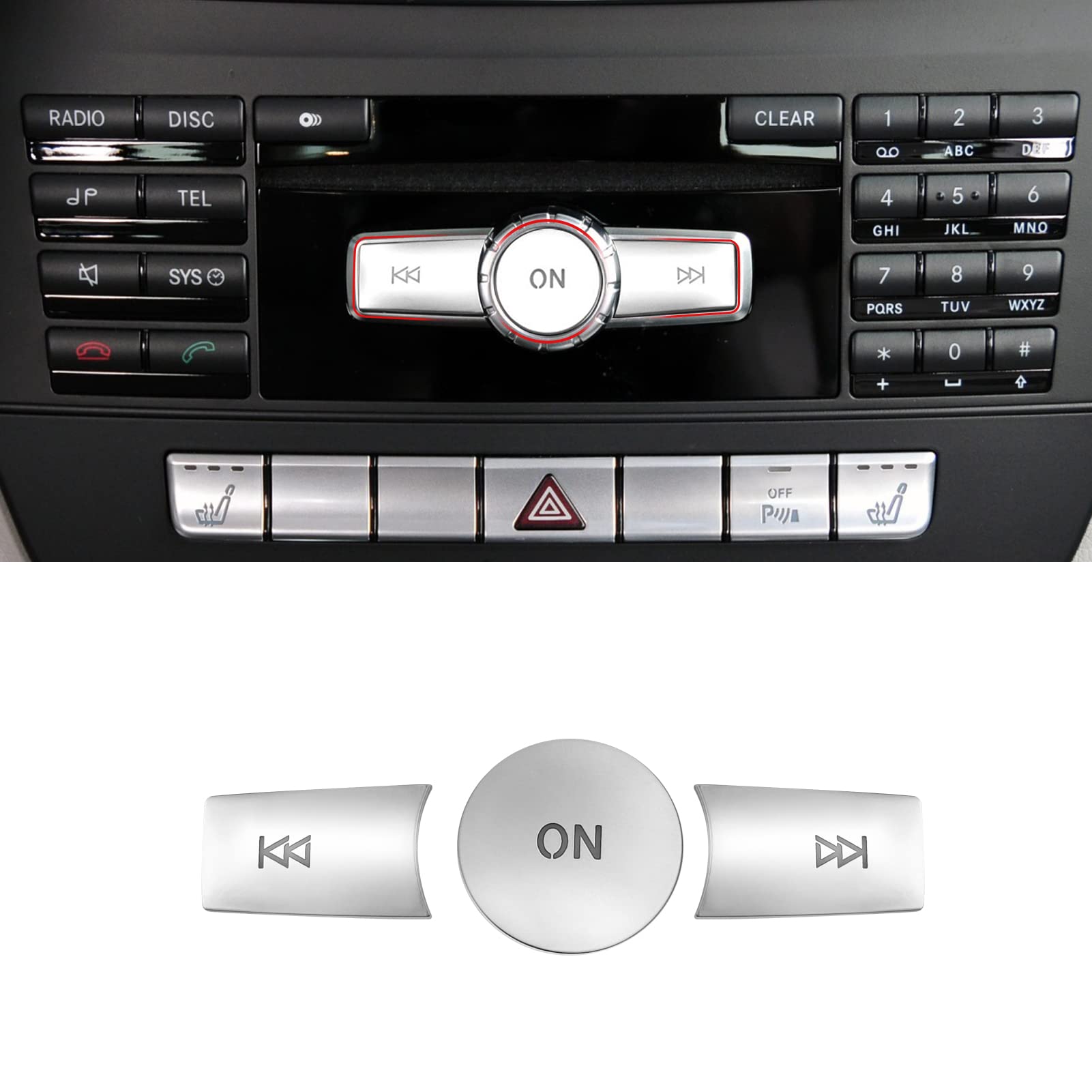 Jaronx Mercedes Benz Radio Button Cover Stickers - Compatible with X204/W204 Models (B W246/C W204/E W212/G/ML W166/CL/SL/CLA/CLS/SLK) - Volume ON Button Protector - Perfect for Car Interior Customization & Protection