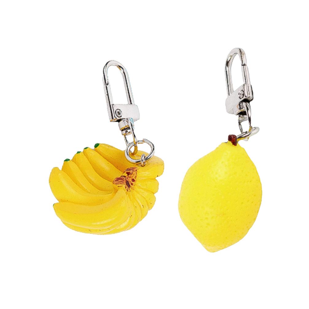 FENICAL 2pcs Banana Lemon Keychains - Durable Fruit Keyrings for Kids Party Favors, School Rewards, and Backpack Accessories