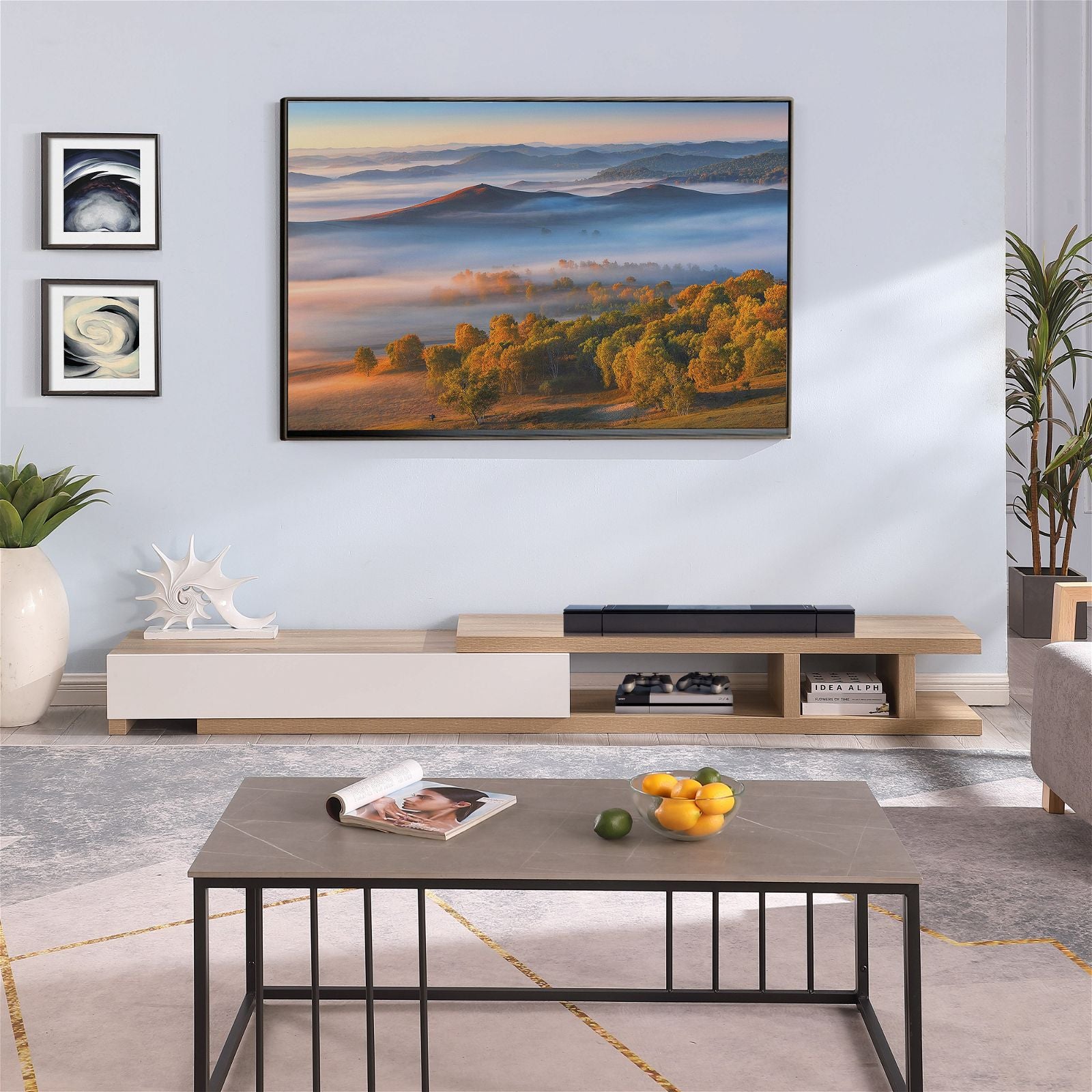 Criterion Extendable TV Stand 279cm - Solid Oak Entertainment Center for Living Room, Home Theater & Media Storage | Modern TV Cabinet with Adjustable Shelves