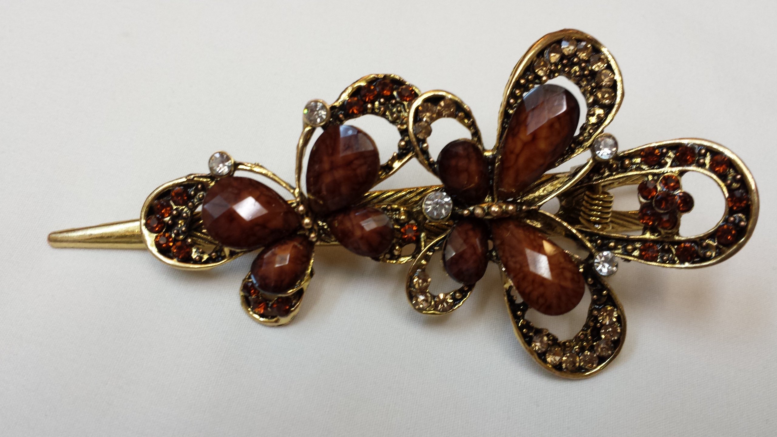 Vintage Crystal Butterfly Hair Clips - Large Brown Hair Pins & Sticks for Women - Fashion Hair Accessories for Weddings, Parties & Everyday Styling