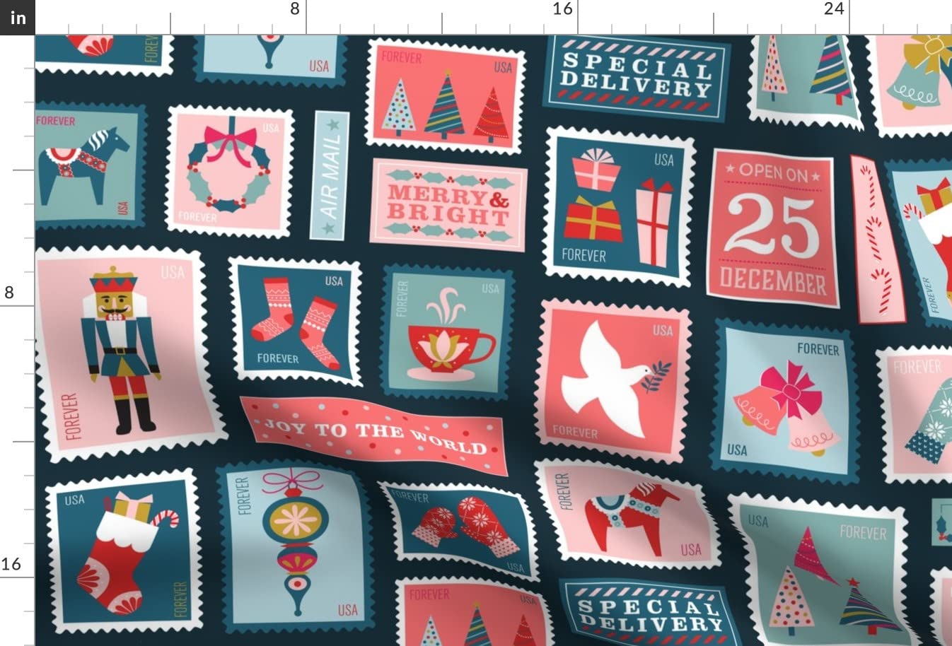 Christmas Tree Wreath Letters Bells Printed Minky Fabric Fat Quarter - Soft Plush Fabric for Sewing Baby Blankets, Quilt Backing & DIY Plush Toys - Perfect for Holiday Crafts & Home Decor