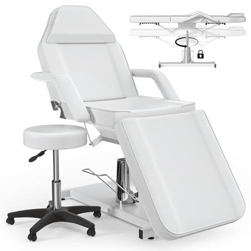 White Hydraulic Tattoo Chair & Stool