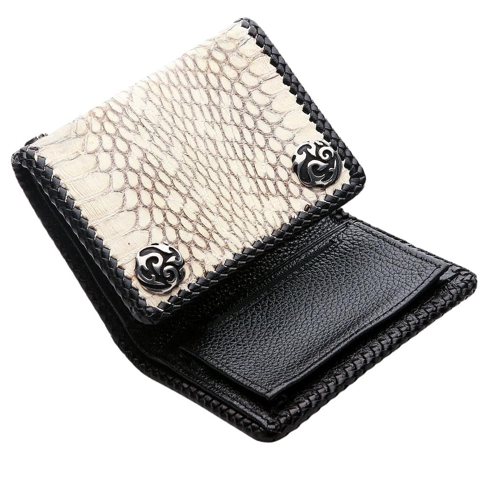 Genuine White Cobra Snake Leather Biker Wallet for Men - RFID Blocking Slim Bifold Wallet - Perfect for Motorcycle Riders, Travel & Everyday Use