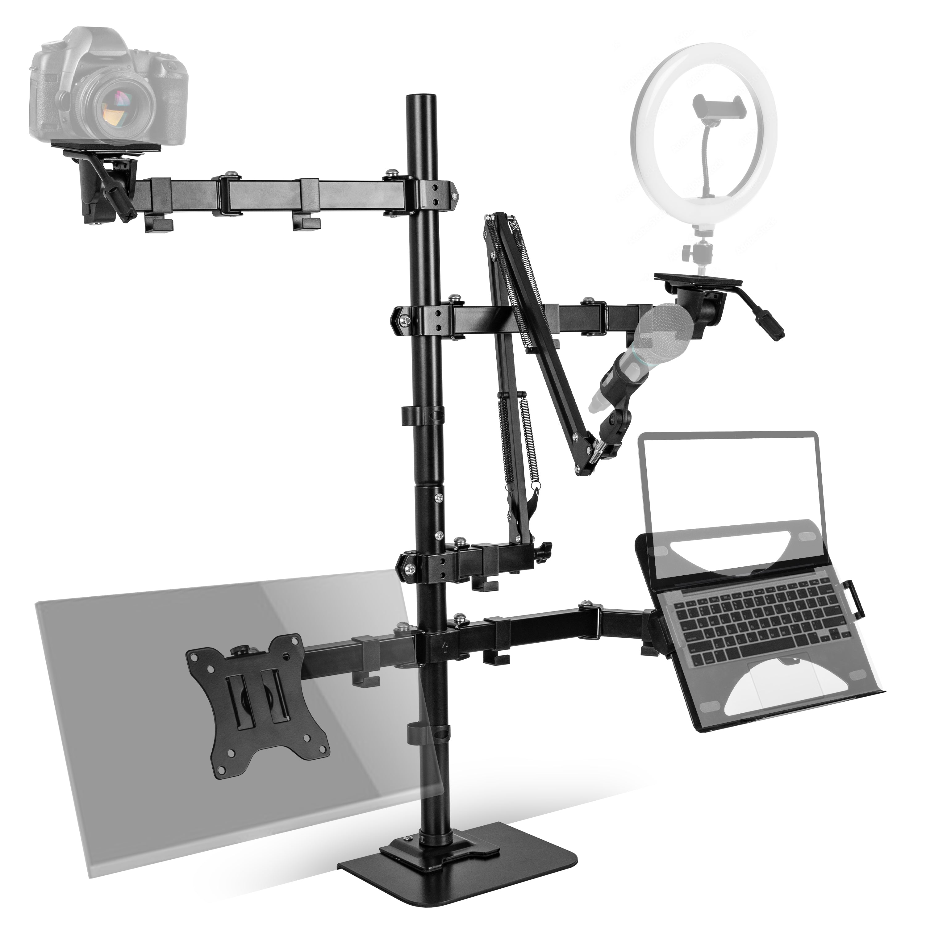 Duronic SMDM10 5-in-1 Social Media Stand - Adjustable Microphone Boom Arm, Camera Tripod, Ring Light Holder, Laptop & Monitor Stand for Video Recording, Live Streaming & Podcasting - Perfect for YouTube, TikTok & Zoom Meetings (Black)