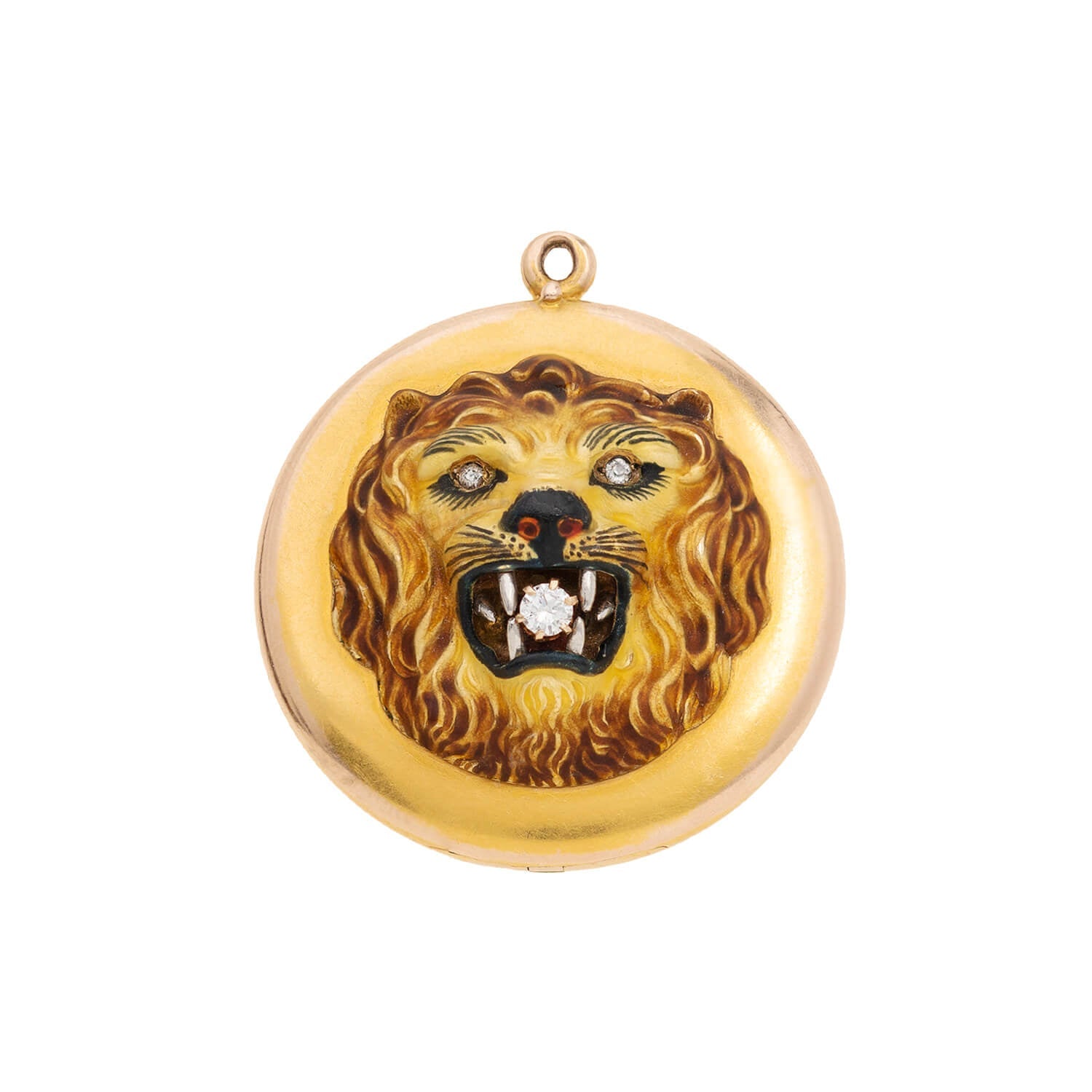 14K Gold Victorian Diamond & Enamel Lion Locket Pendant - Elegant Antique Jewelry for Women, Perfect Gift for Anniversary, Valentine's Day & Special Occasions