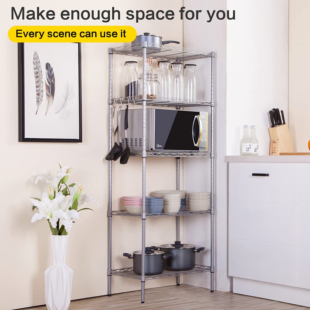 5-Tier Heavy Duty Adjustable Metal Storage Shelf - 660Lbs Capacity Wire Shelving Unit (11.8