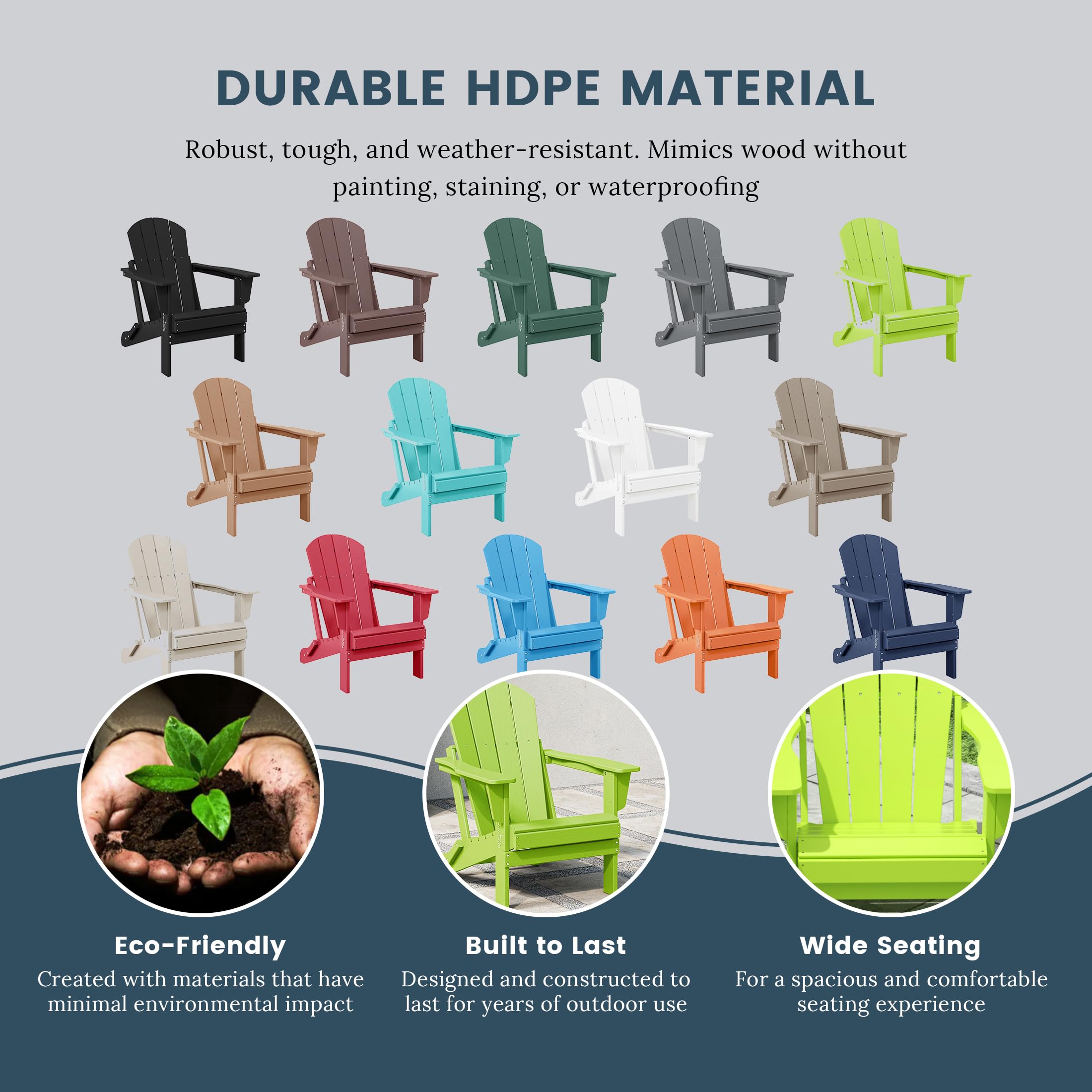 2-Pack HDPE Adirondack Chairs - Outdoor Folding Lounge Chairs for Patio, Garden, Poolside & Backyard - Weatherproof UV Resistant Furniture Set (Lime Green) - Perfect for Relaxing by the Fire Pit, Beach Lounging & Outdoor Entertaining