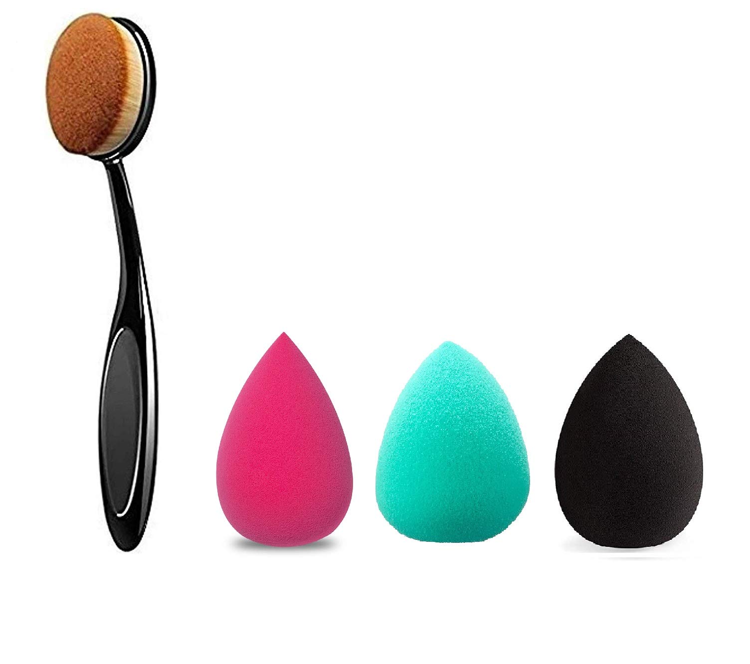 3+1 Pcs Professional Makeup Sponge Set with Foundation Brush - Beauty Blender for Liquid, Cream & Powder - Perfect for Flawless Foundation & Contouring - Ideal for Everyday Makeup, Bridal & Professional Use