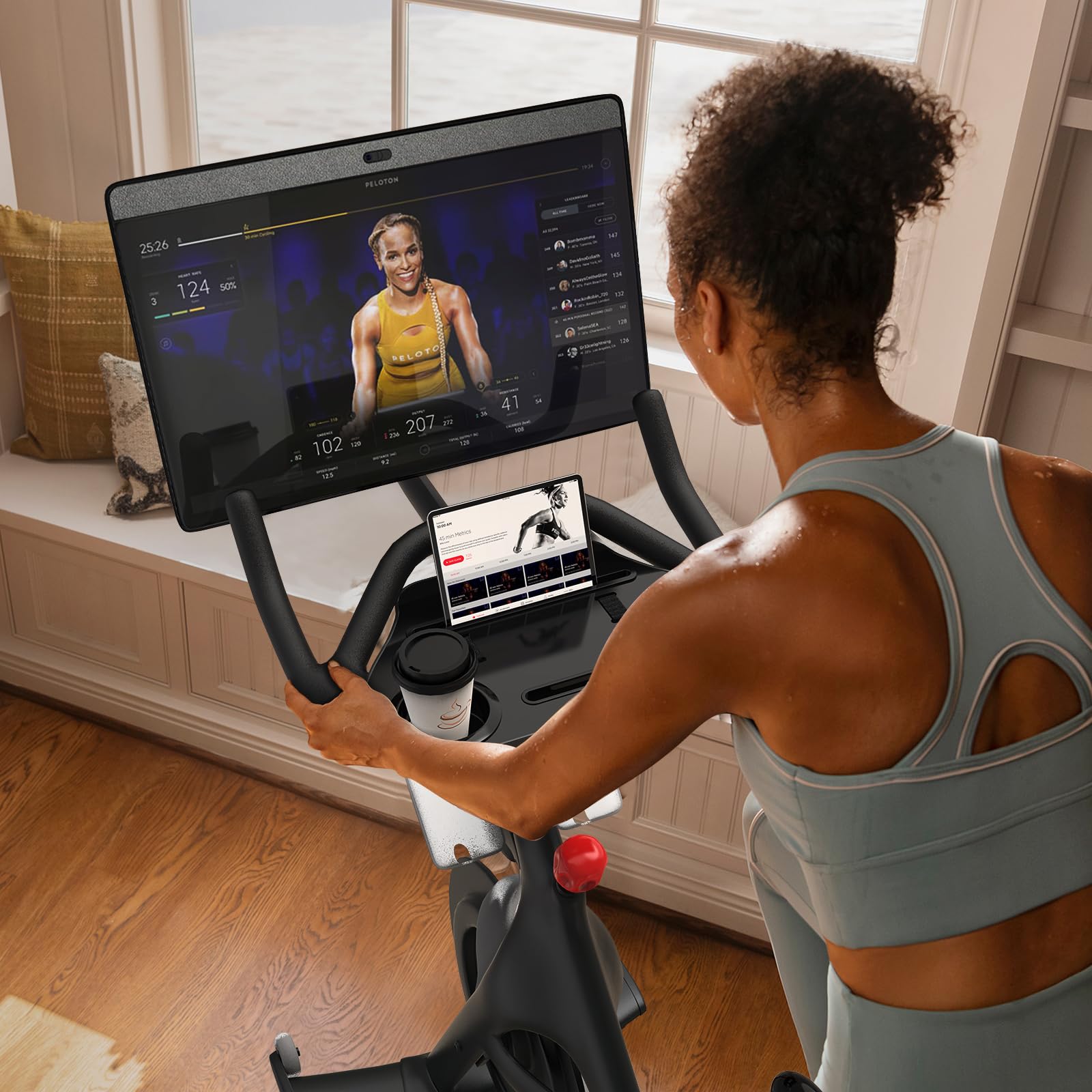 Ergonomic Desk Tray for Peloton Bike+ (Not Bike) - Adjustable Holder for Phone, Cup, Tablet - Black Workout Accessory - Perfect for Home Gym, Cycling & Multitasking