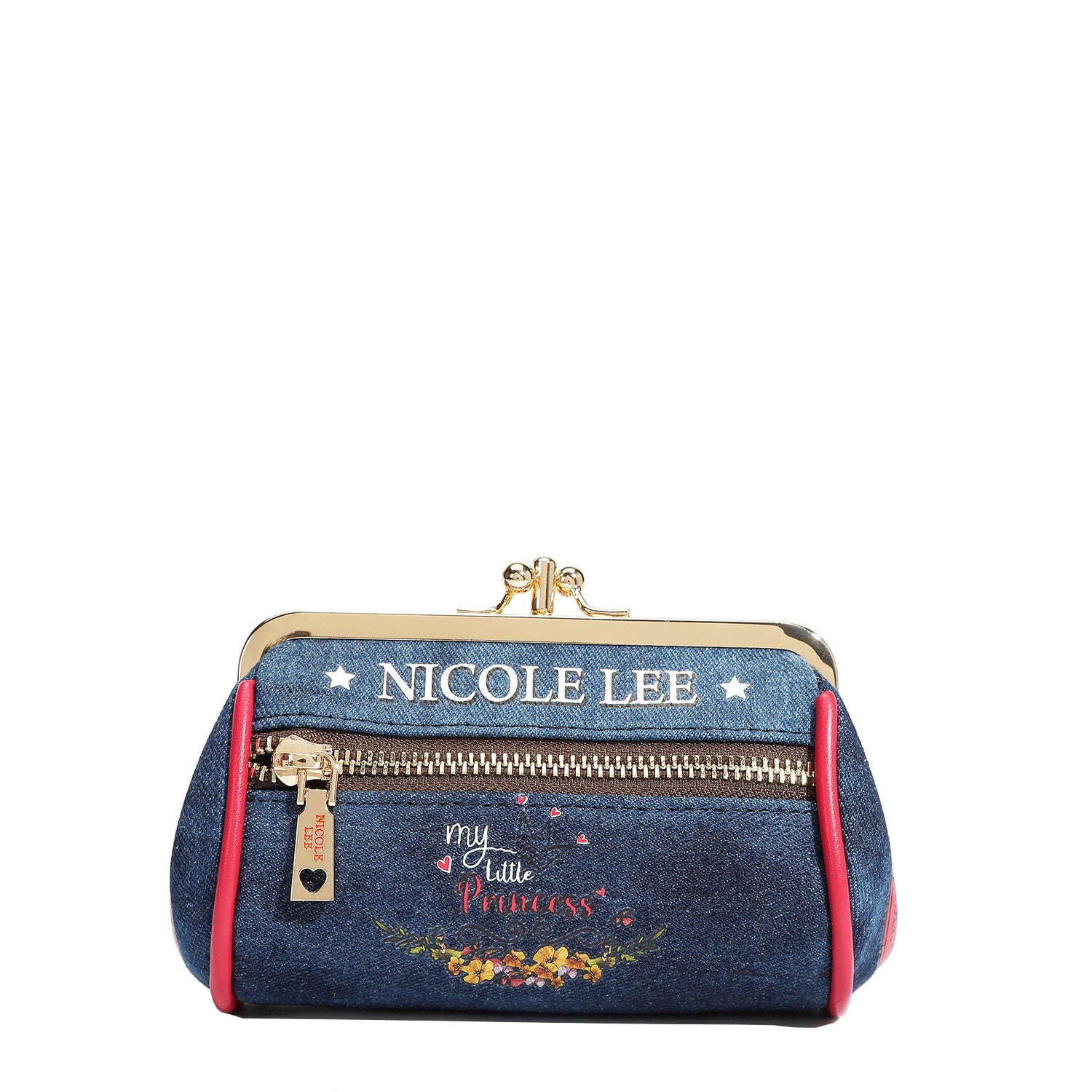 Denim Mini Kiss Lock Coin Purse Wristlet - Stylish Small Wallet for Women - Perfect for Parties, Shopping & Everyday Use
