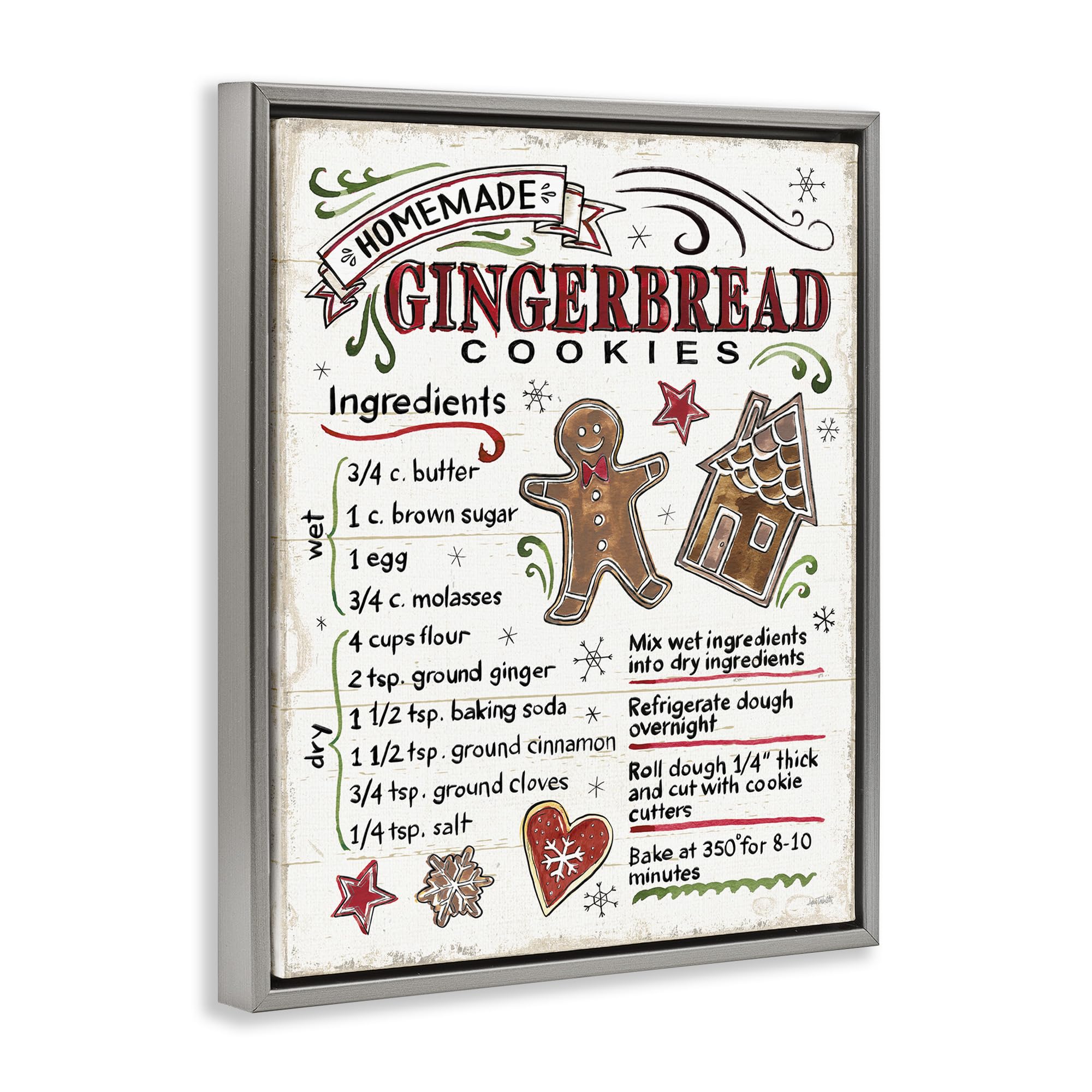 Stupell Industries Homemade Gingerbread Cookies Holiday Cooking Instructions - Anne Tavoletti Design | Perfect for Christmas Baking, Holiday Decor & DIY Cookie Gifts