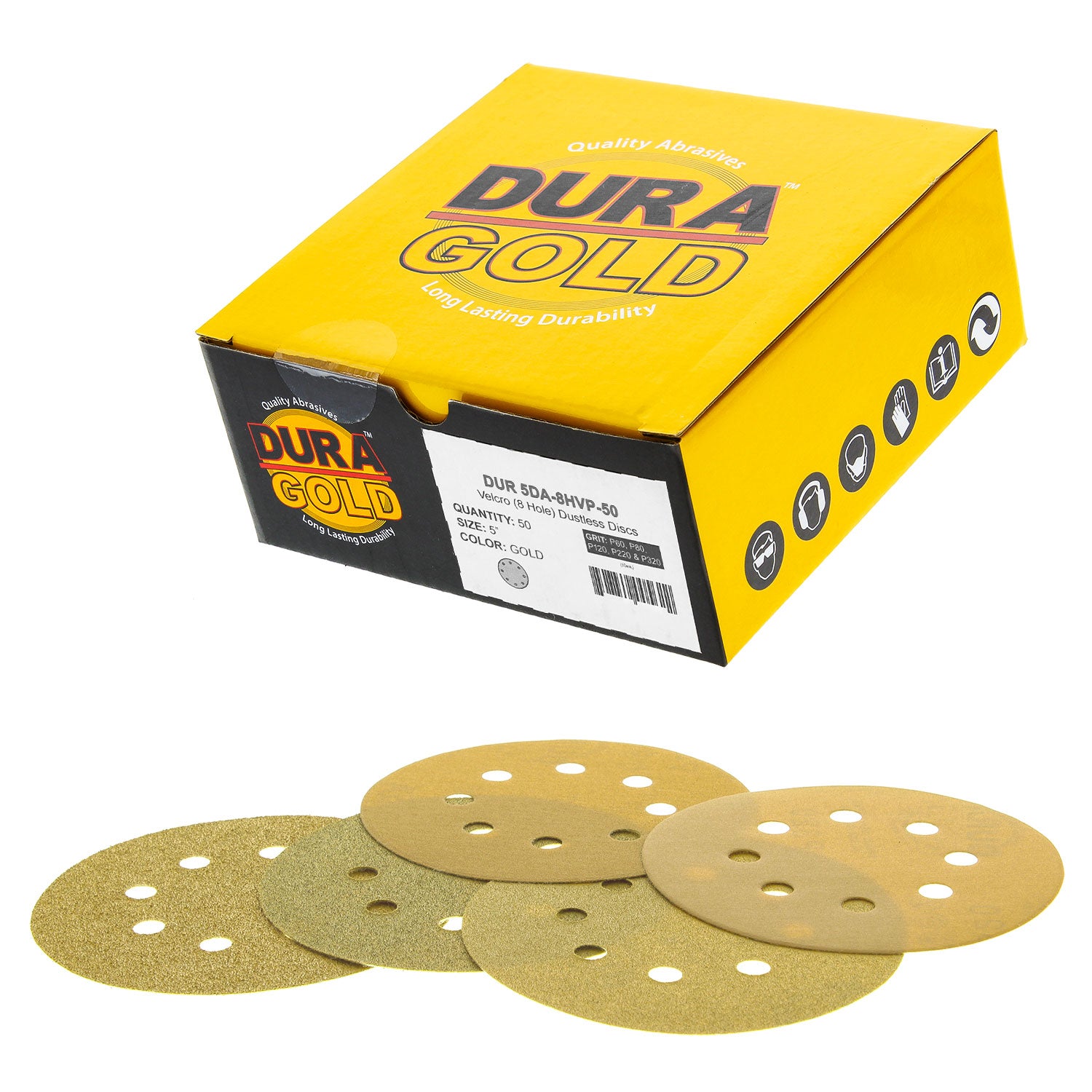 Premium 5-Grit Variety Pack - 50 Gold DA Sanding Discs (60, 80, 120, 220, 320) with 8-Hole Hook & Loop Backing - Perfect for Auto Body Repair, Woodworking & Metal Polishing